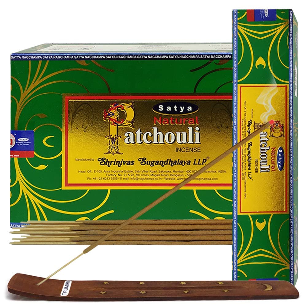 Natural Patchouli Incense Sticks and Incense Holder Bundle Incense Satya Incense