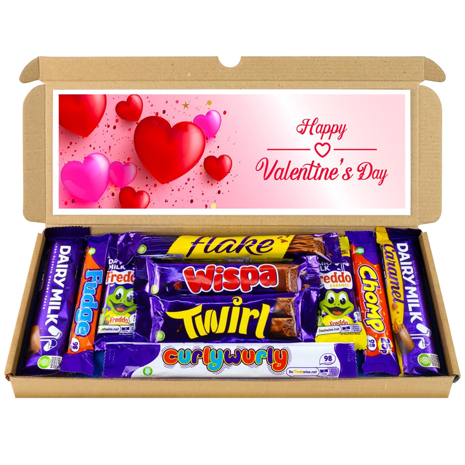 Valentines Day Gift | Letter box Chocolate Gift Selection Box | 10 Fullsize Dairy Milk Chocolate bars | Ideal Valentines Gifts For Him & Her (Pink Hearts)