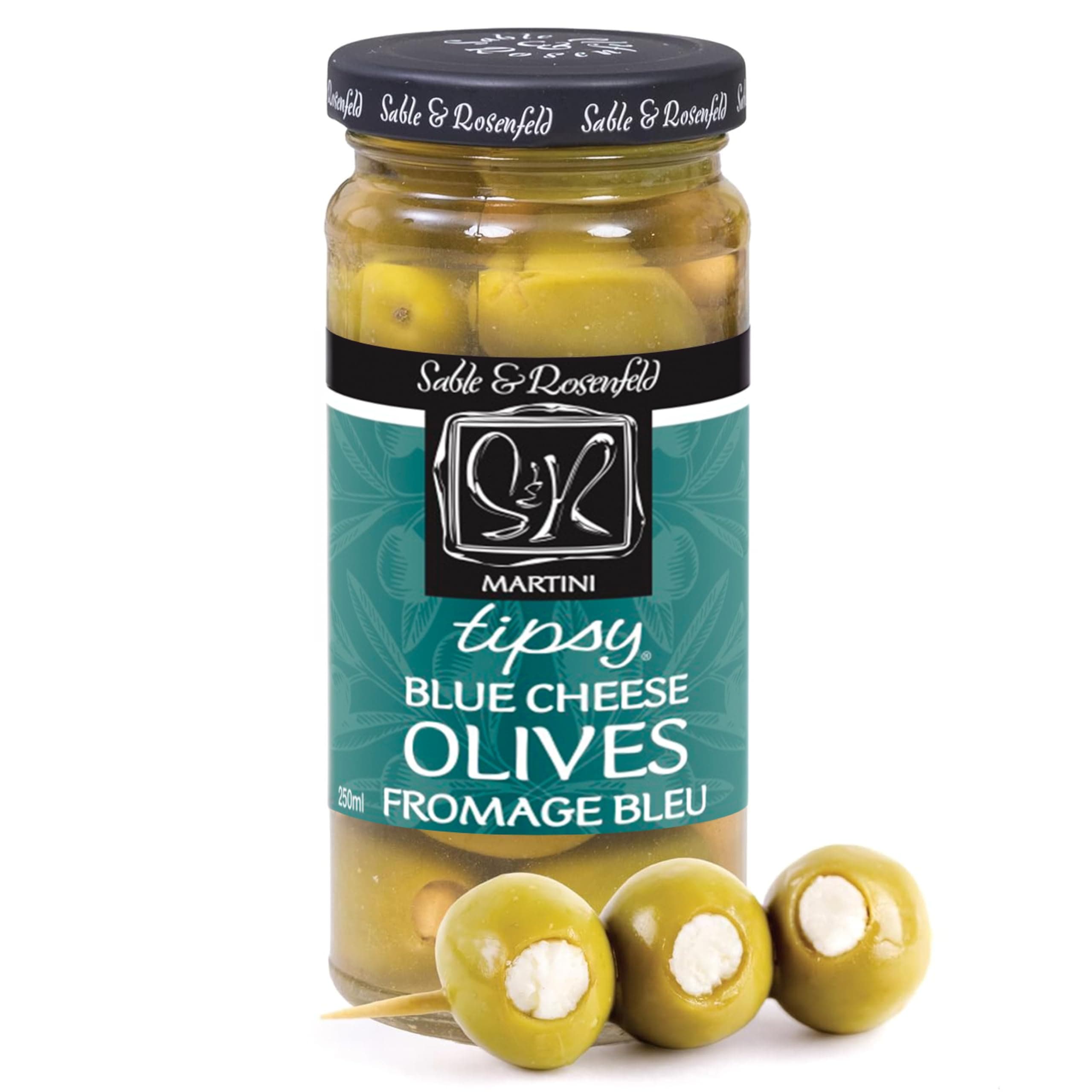 Sable & Rosenfeld Martini Tipsy Blue Cheese Olives 5 oz Jar (Pack of 1), Large Stuffed Green Olives, Cocktail Garnish, Perfect for Salads