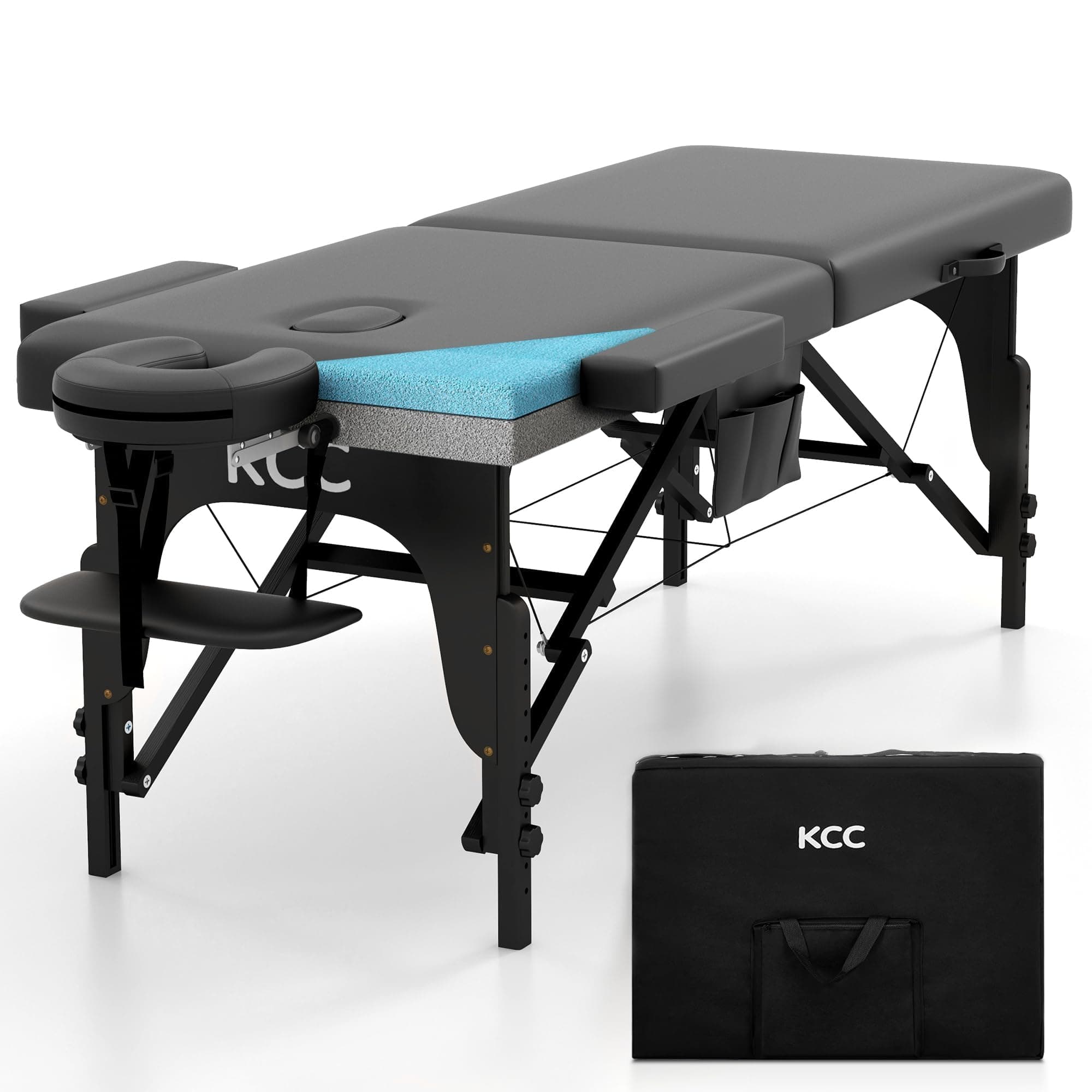 Memory Foam Massage Table Premium Portable Foldable Massage Bed Height Adjustable, 84 Inches Long 28 Inchs Wide Home Salon Spa Bed Tattoo Table with Accessories &Carrying Case, Easy Set Up