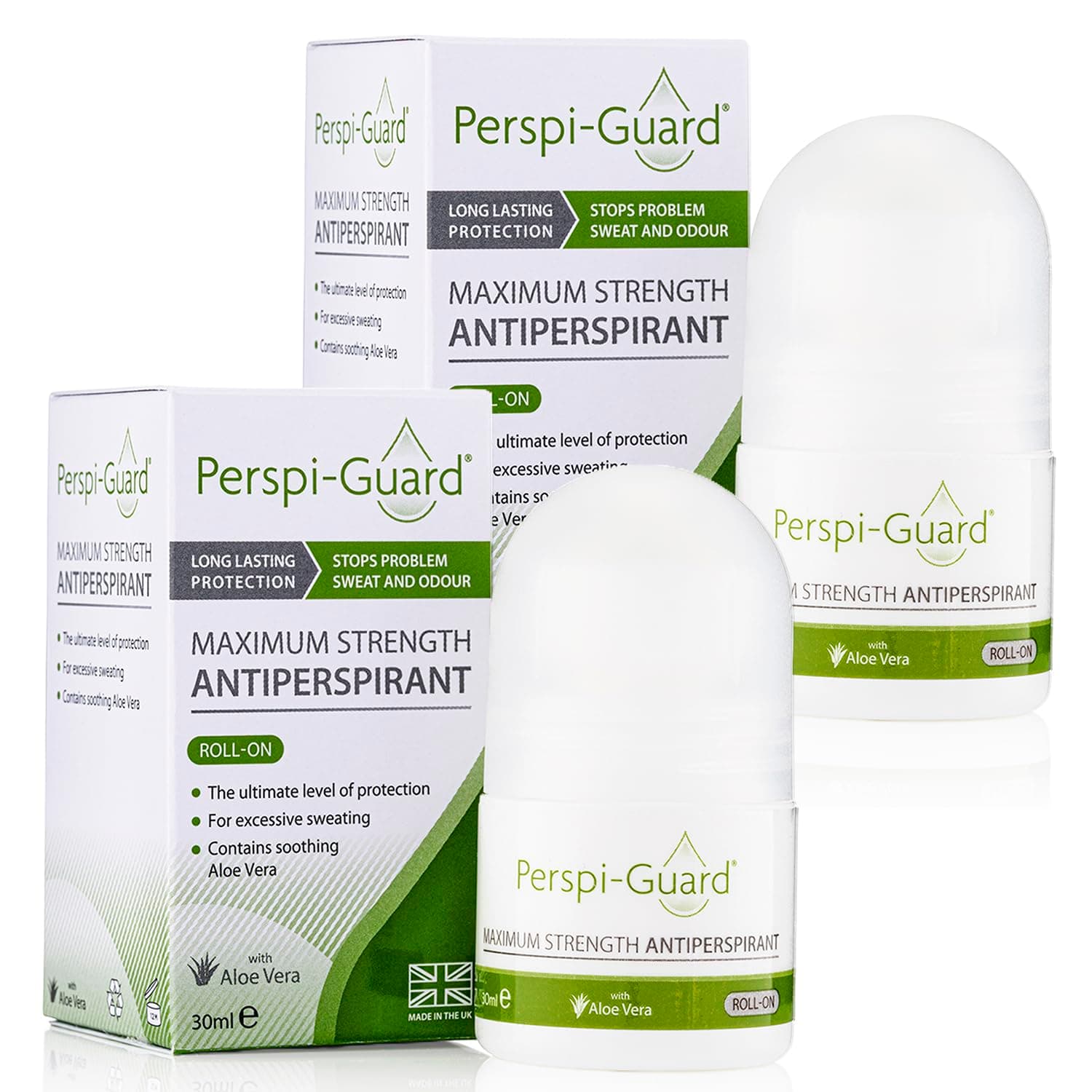 Perspi-Guard Maximum Strength Antiperspirant Roll On Deodorant for Men & Women, Excessive Sweating, Hyperhidrosis Treatment, Unscented, 30 ml, 2-Pack