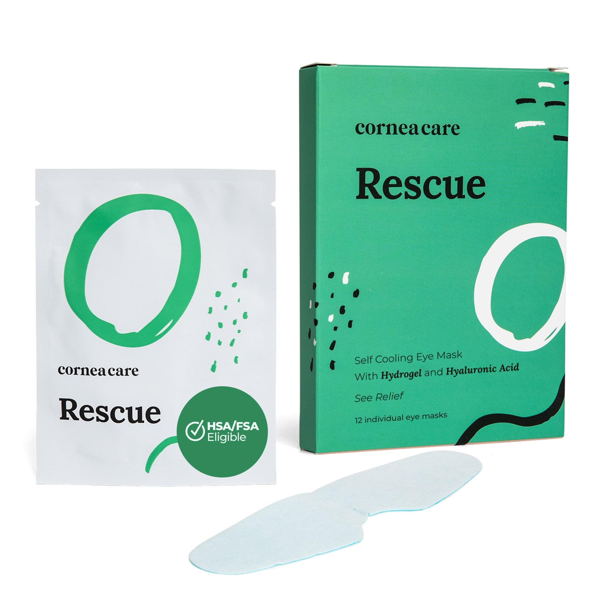 CorneaCare Rescue: Hydrogel Self Cooling Compress | Cold Eye Masks for Puffy Eyes | Self Cooling Eye Compress for Fast Relief | Travel Ready | 12 Count