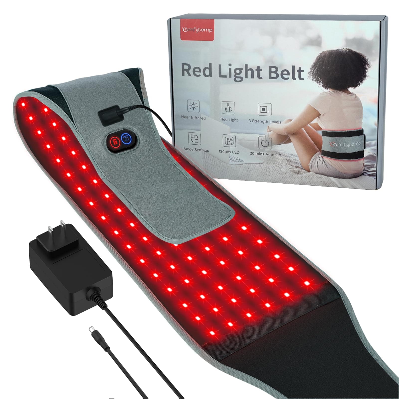 Comfytemp Red Light Therapy Belt with 126 LEDs, Wearable Red Light Therapy for Body, 660nm & 850nm, Gifts for Her Women Mom, 22W Light Wrap with Timer for Joint Muscle(Corded)