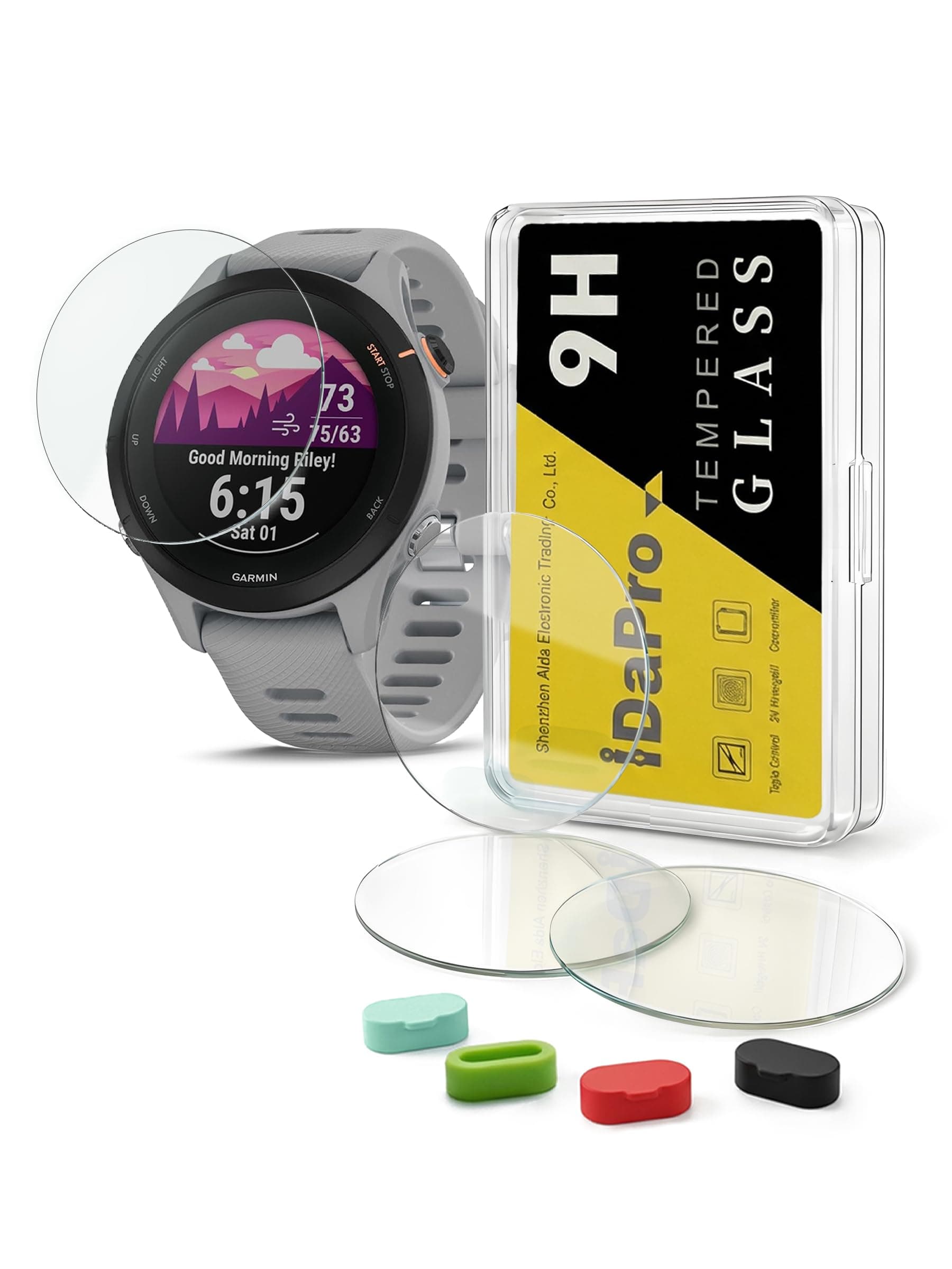 4+4 Pack Screen Protector for Garmin Forerunner 255s /255s Music 41mm smartwatch with Silicone Anti-dust Plugs, 9H Tempered Glass Protection Kit in Reusable Storage Case, Anti-Scratch,Bubble-Free