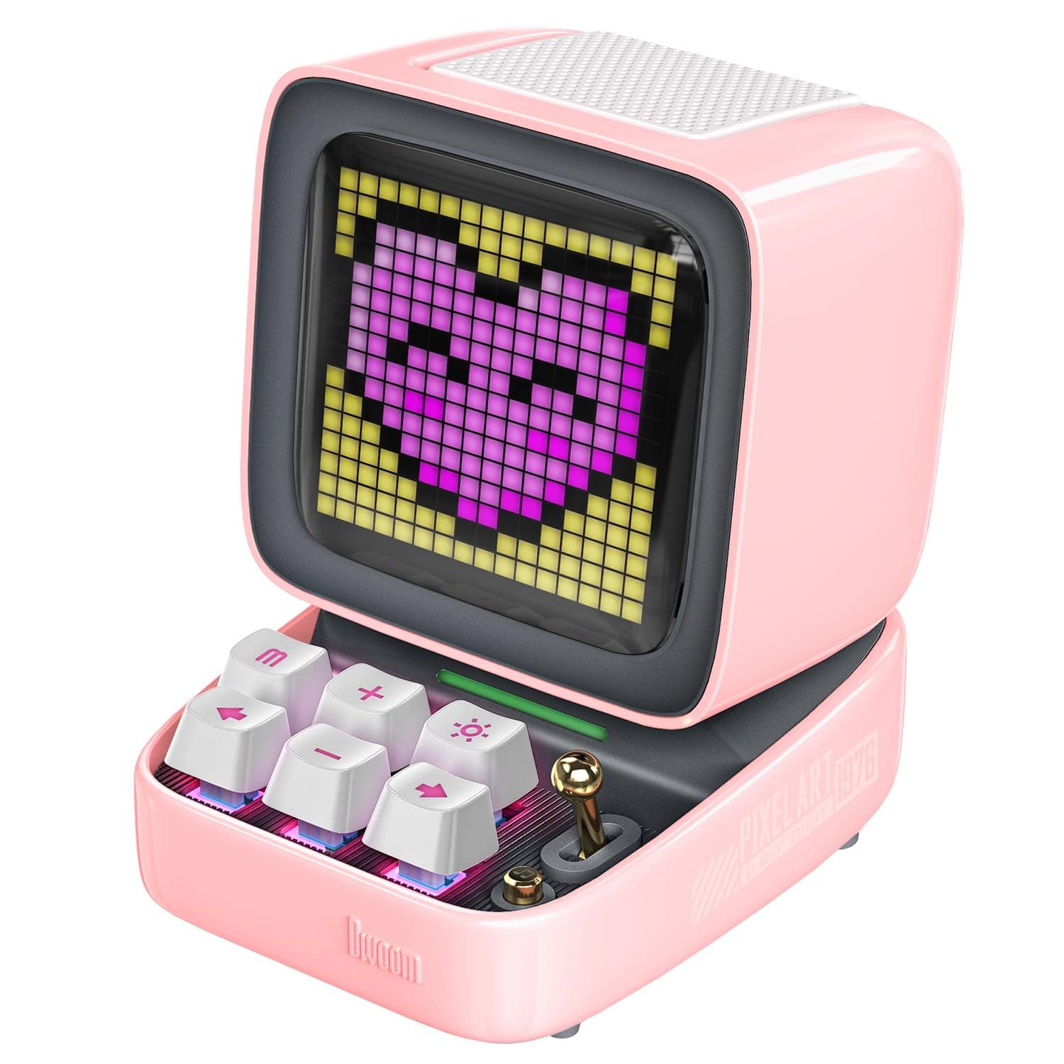 Wireless Bluetooth Speakers with DIY Pixel Art Screen and Alarms, Ditoo Retro Portable Creative Bluetooth Speaker with Cool RGB Lights Keyboard for PC Desktop Deco, Cute Girls University Gift