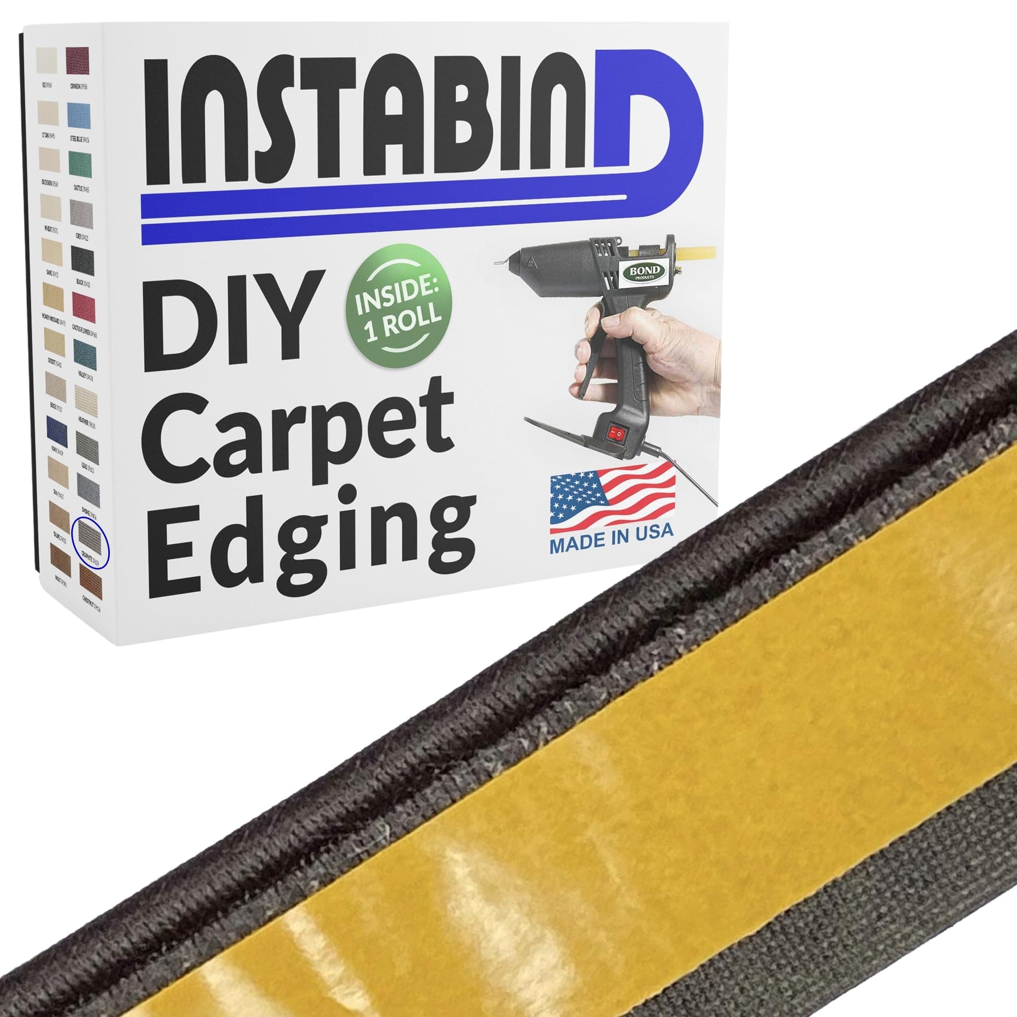 Instabind Carpet Binding, Rug Edge Binding - Regular Style, Ideal for Area Rugs, Durable Hold - DIY Carpet Finishing - Graphite, 54 ft Rolls