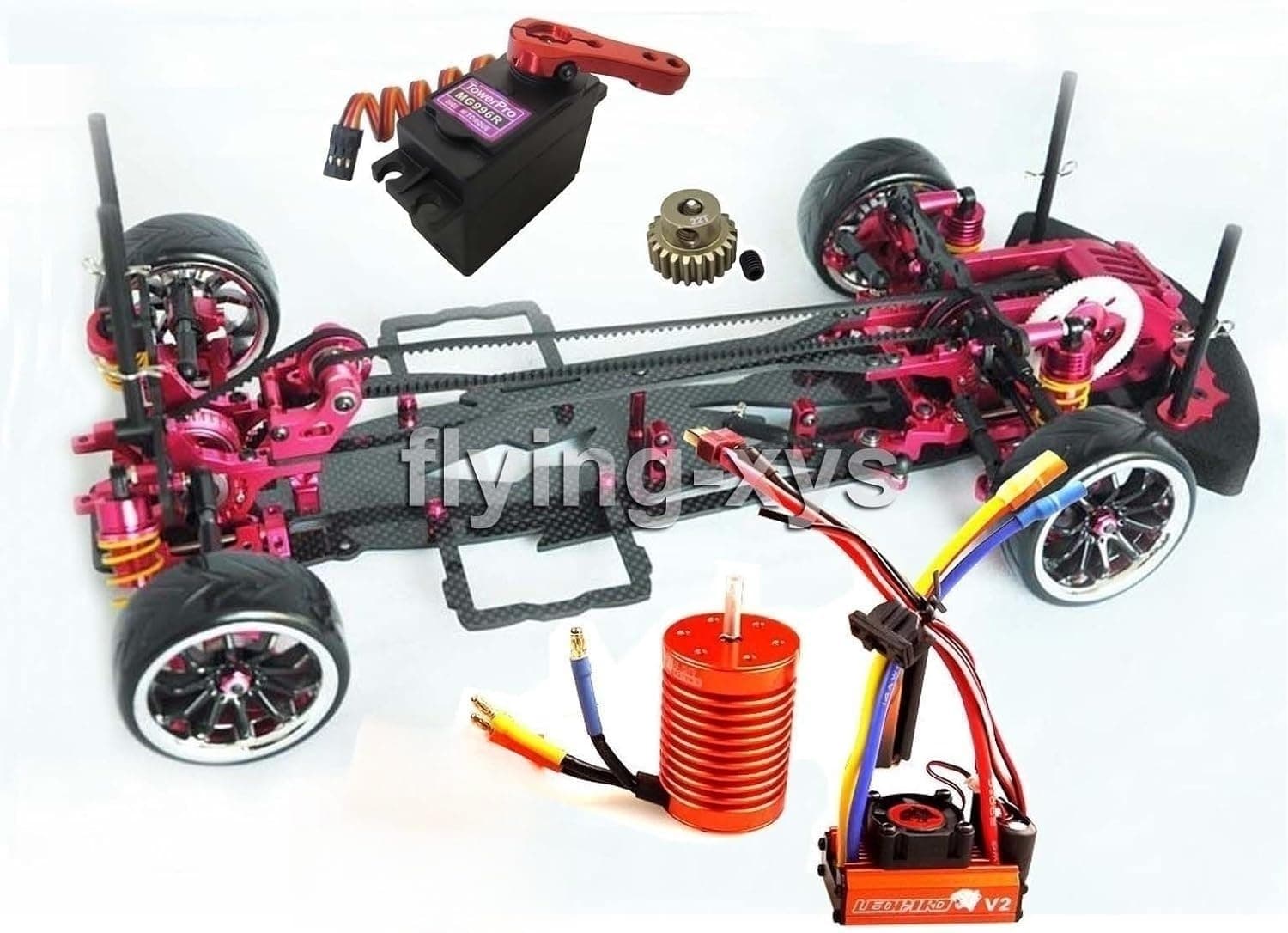 RCmodelpart Alloy & Carbon 1/10 Drift Racing Frame Kit & SKYRC LEOPARD 60A ESC & Motor Combo for SAKURA D3 1:10 RC Car