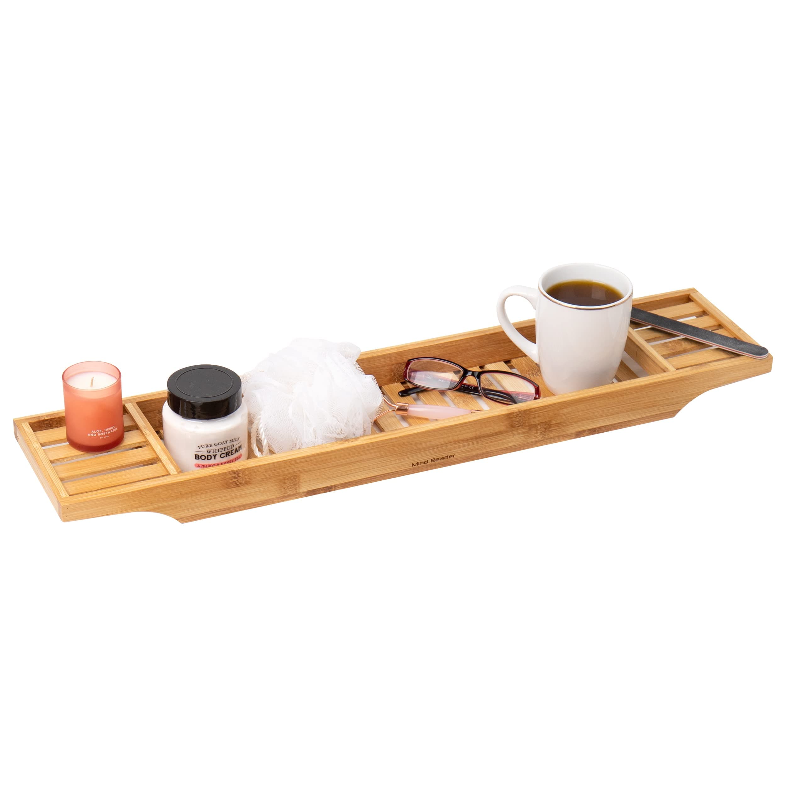 Mind Reader Bamboo Bathtub One Bath Caddy, 5.75 L X 27.48 W 1.77 H, Brown