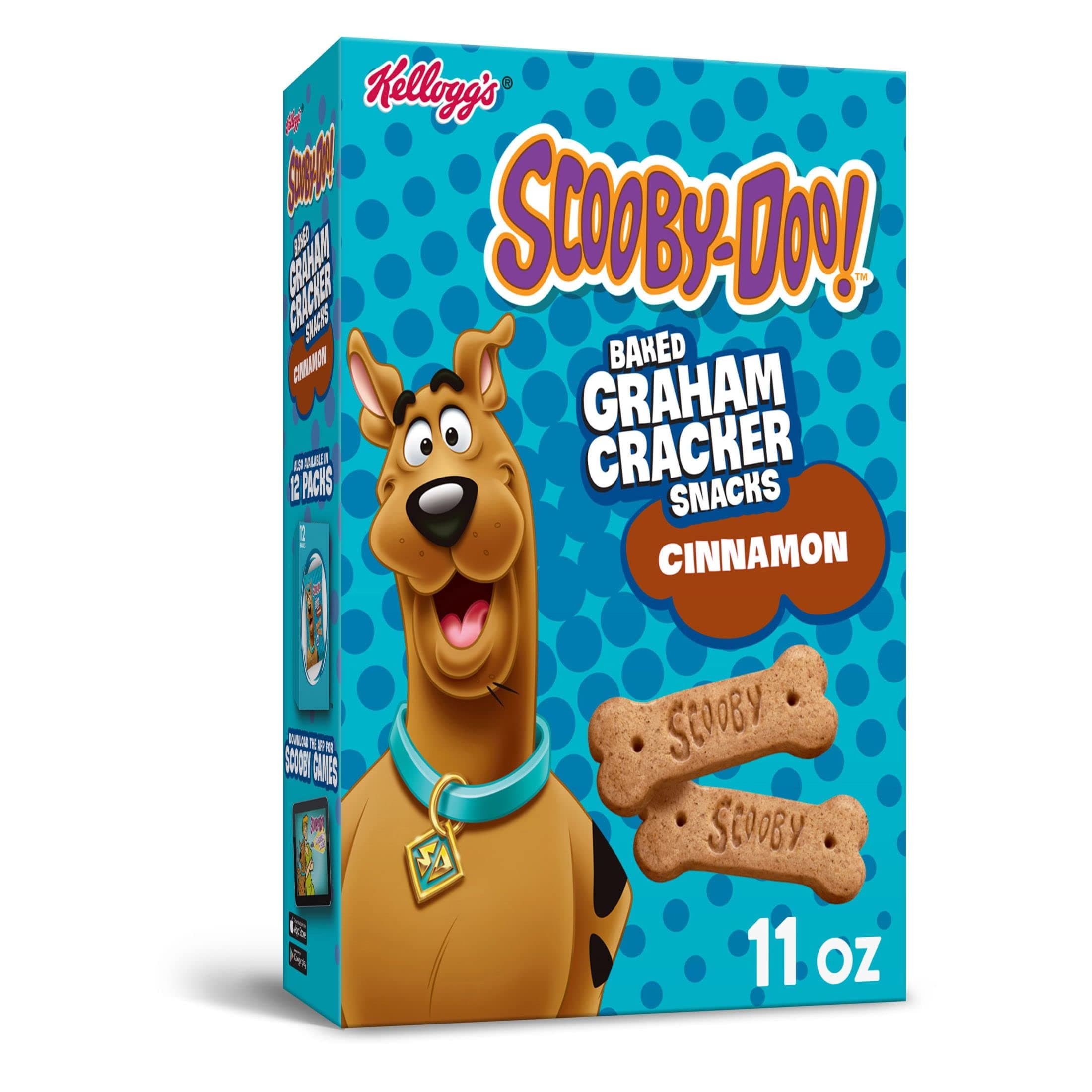 SCOOBY-DOO! Baked Graham Cracker Snacks, Made with Whole Grains, Kids Lunch Snacks, Cinnamon, 11oz Box (1 Box)
