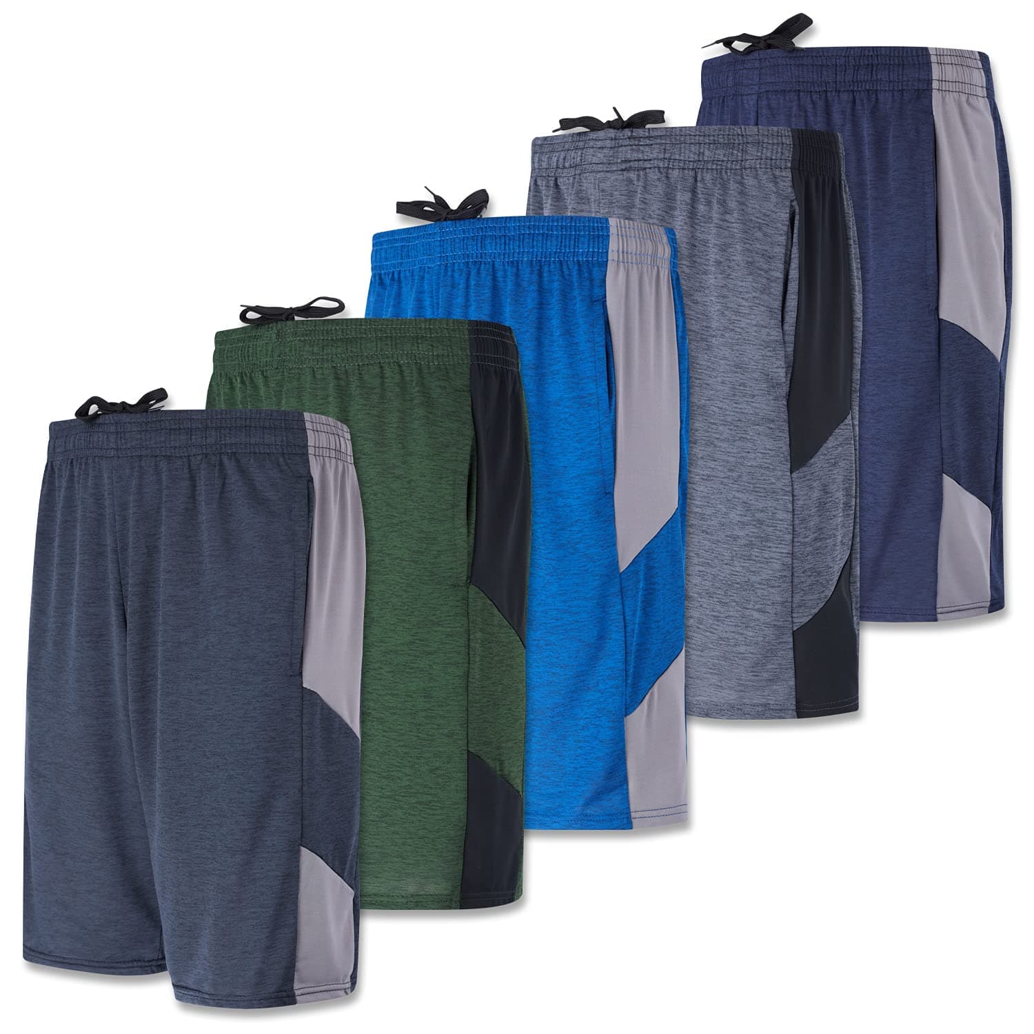 Real Essentials5 Pack Men's Active Quick Dry Fit Shorts - Athletic Running Gym Workout Casual Shorts with Pockets Bulk