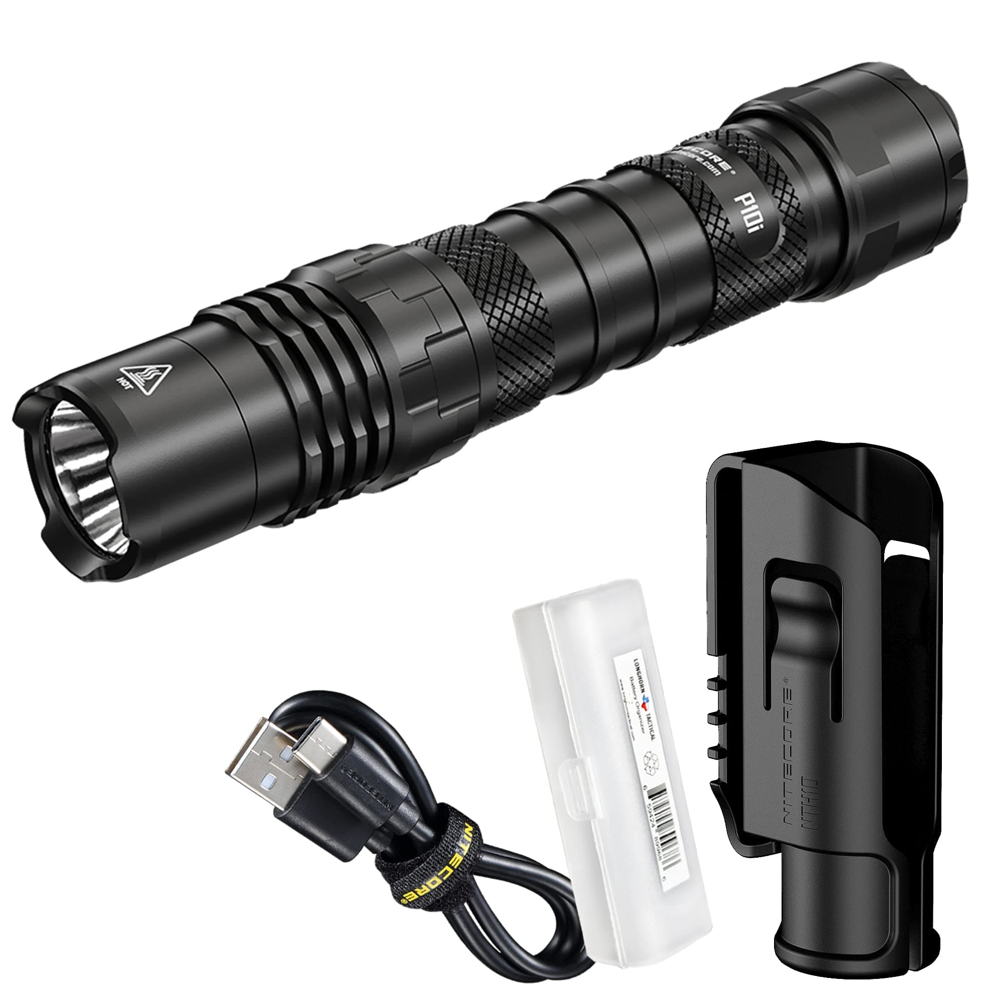 P10i 1800 Lumen USB-C Rechargeable Tactical Flashlight, Strobe Ready with LumenTac Organizer