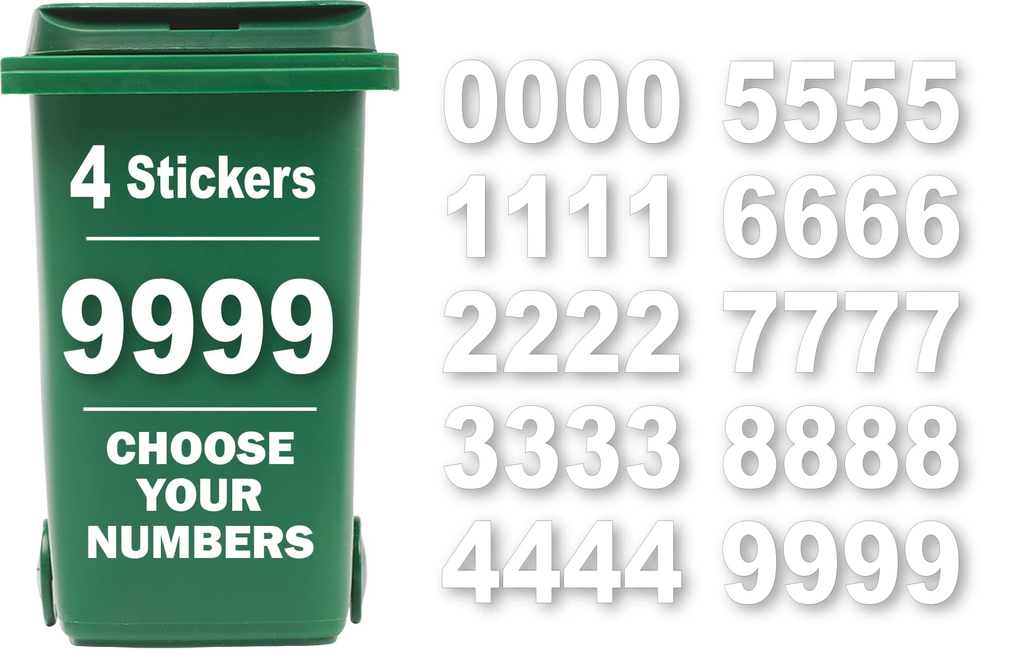 4 x Bin Numbers for Wheelie Bins, 0-9, Dustbin Stickers, Easy Application 17.5cm Stick On Number Stickers - Weatherproof Self Adhesive Vinyl (Number 9)