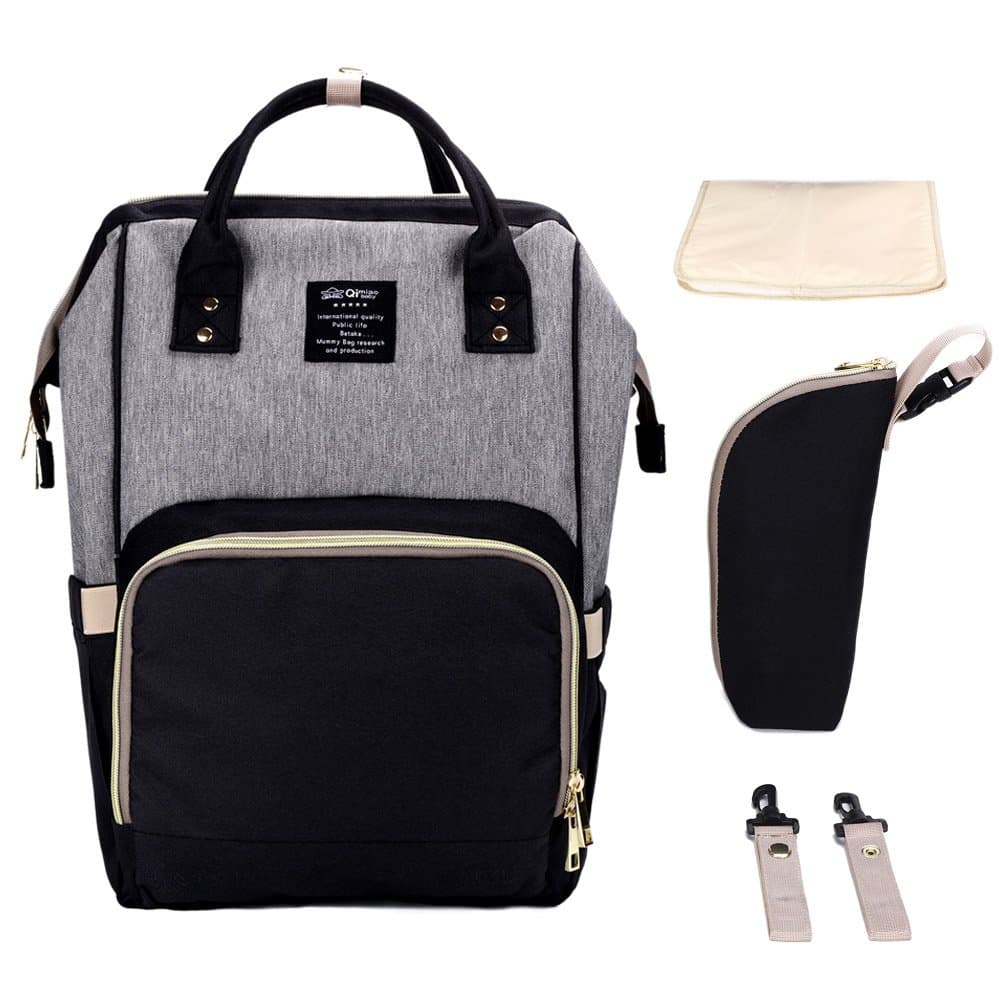 Hiday Diaper Backpack Set-Diaper Bag+Changing Pad+Insulated Bottle Pocket+Stroller Straps, Multi-Function and Stylish