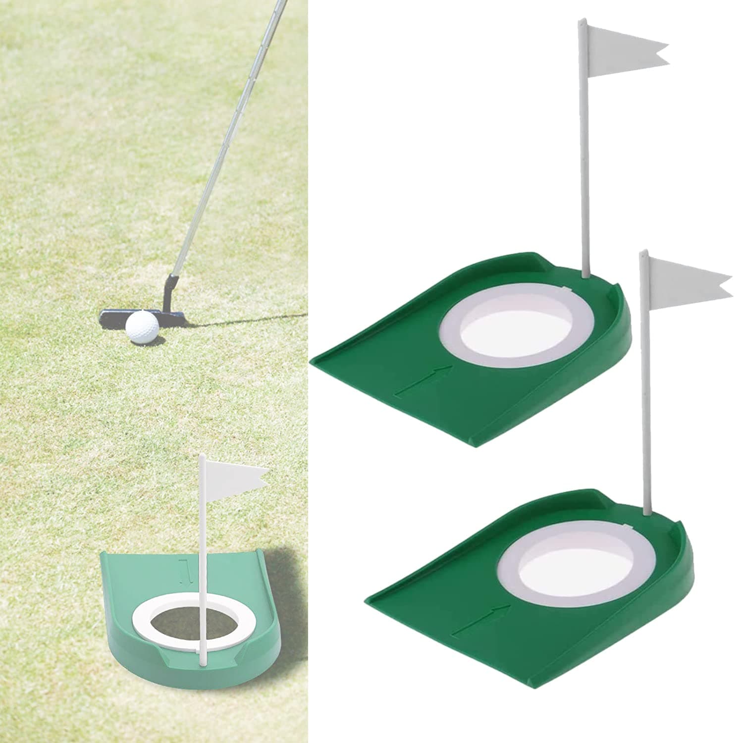 Elecdon Golf Practice Putting Cup With Flag, Plastic Hole Training Aids, Indoor Outdoor Putter Regulation For Home Office Garage Yard, 2 Pack