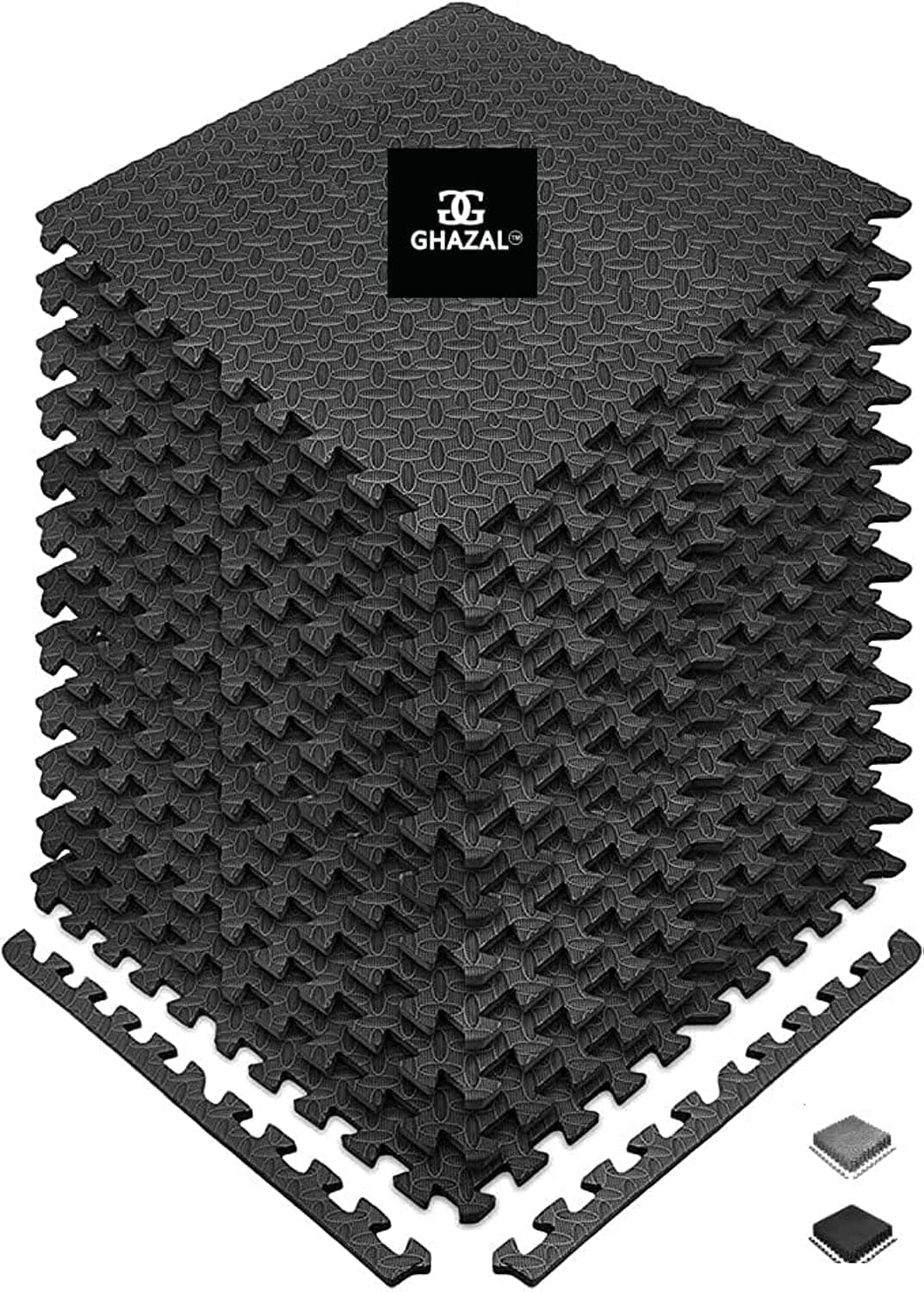 Puzzle Exercise Mat, EVA Interlocking Foam Floor Tiles for Gymnastics and Home Gym, Mats for Home Workout Equipment, Floor Padding with Border, Garage, Fitness, Waterproof, Pack of 12 (GHAZAL)