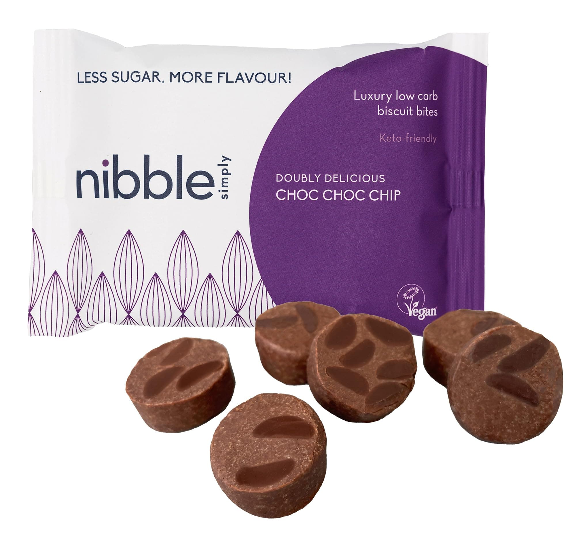 Doubly Delicious CHOC CHOC CHIP - Low carb, lower sugar, keto-friendly, vegan (12 x 36g packs)
