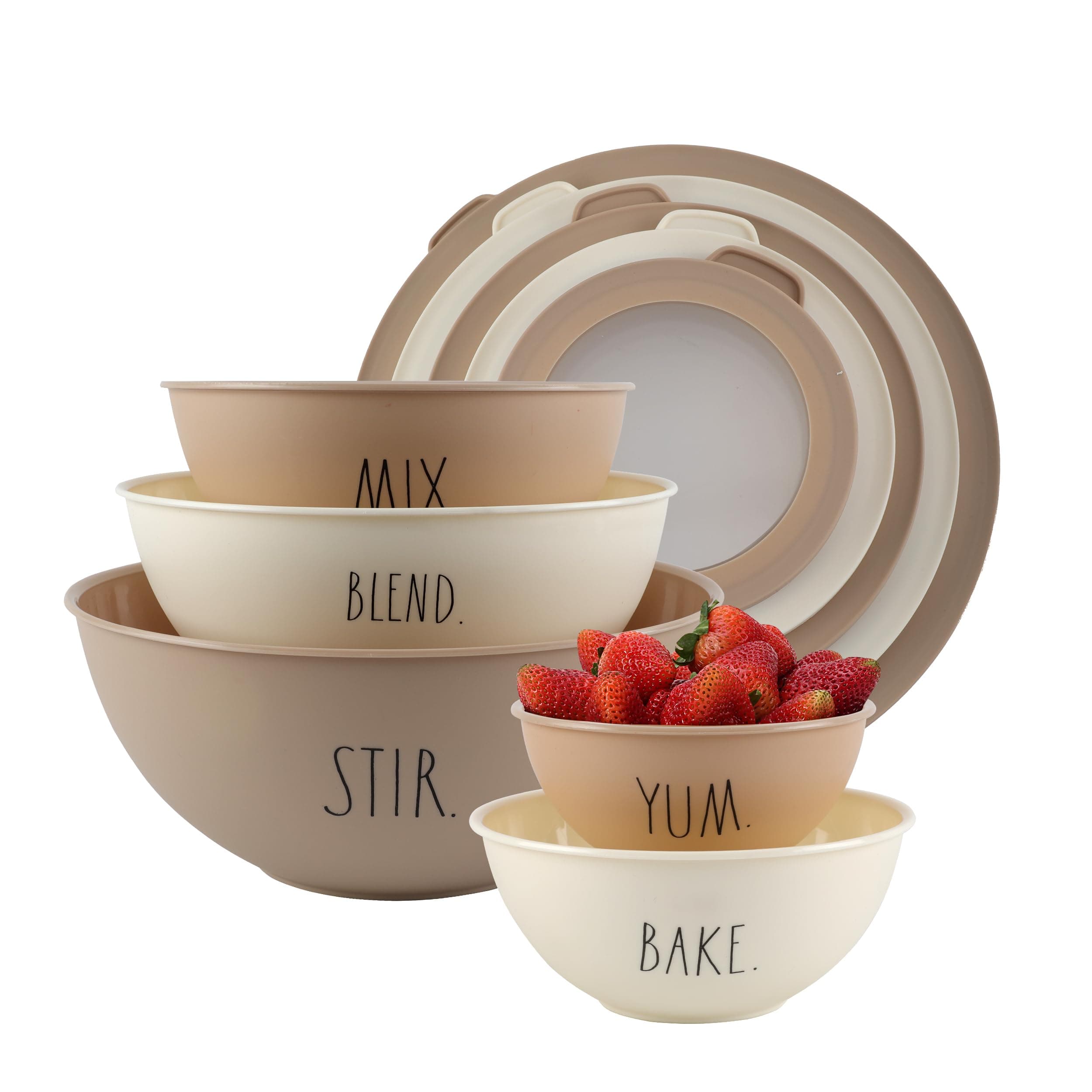 Rae Dunn Mixing Bowls with Lids - 10 Piece Plastic Nesting Bowls Set includes 5 Prep Bowls and 5 Lids (Brown)