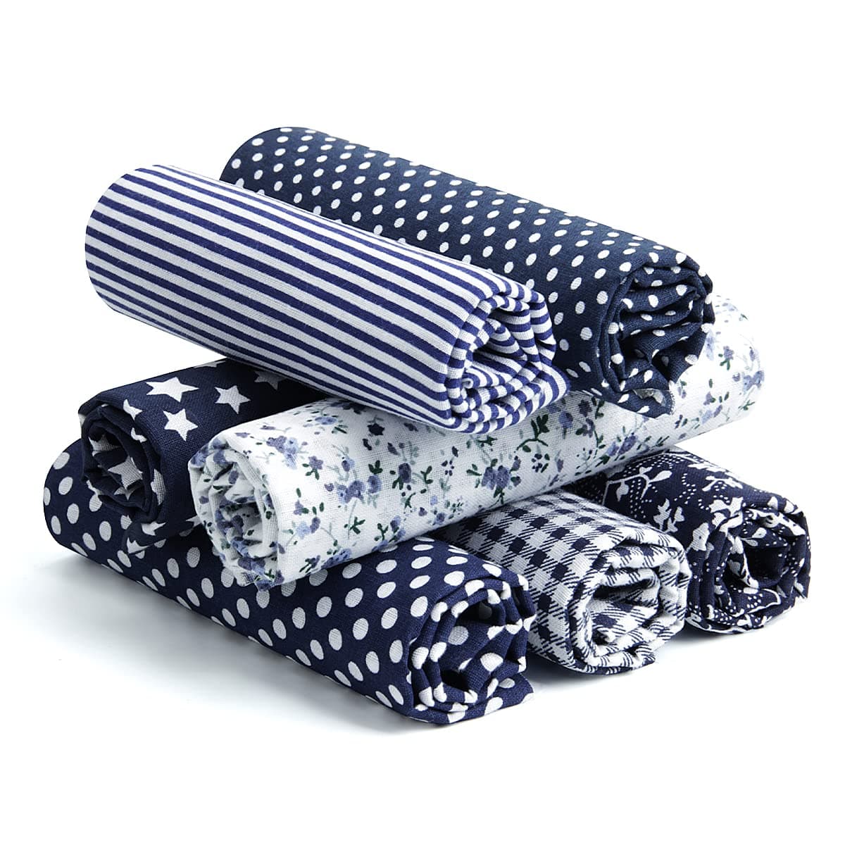 Philorn Cotton Fabric, Patchwork Fabric Package (50 x 50 cm) 7 Pieces Fabric Package 100% Cotton Fabric, Sewing Fabric for DIY Crafts, Kids Dress Decorations, All Handmade Designs (Dark Blue)