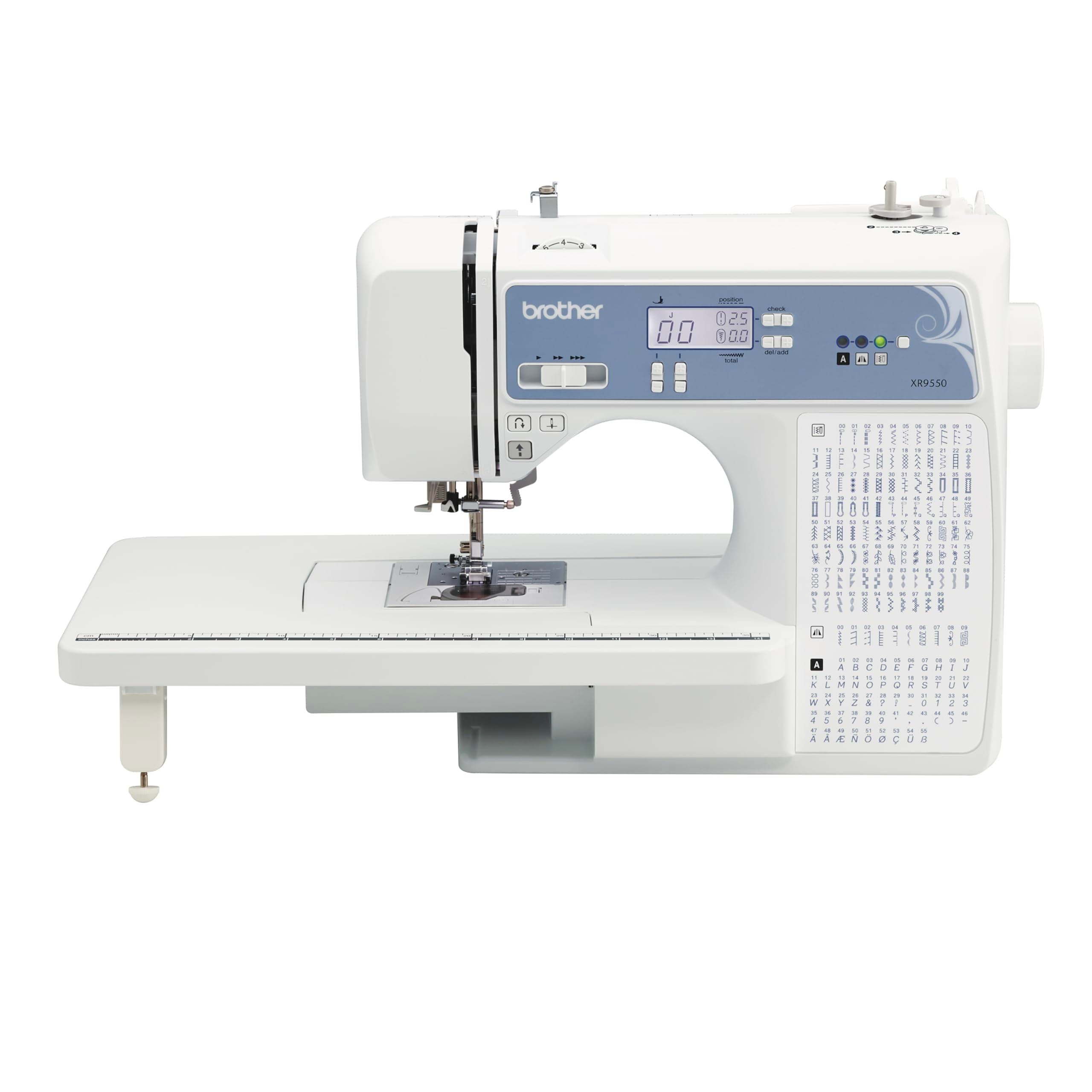 Brother XR9550 Sewing and Quilting Machine, Computerized, 165 Built-in Stitches, LCD Display, Wide Table, 8 Included Presser Feet, White