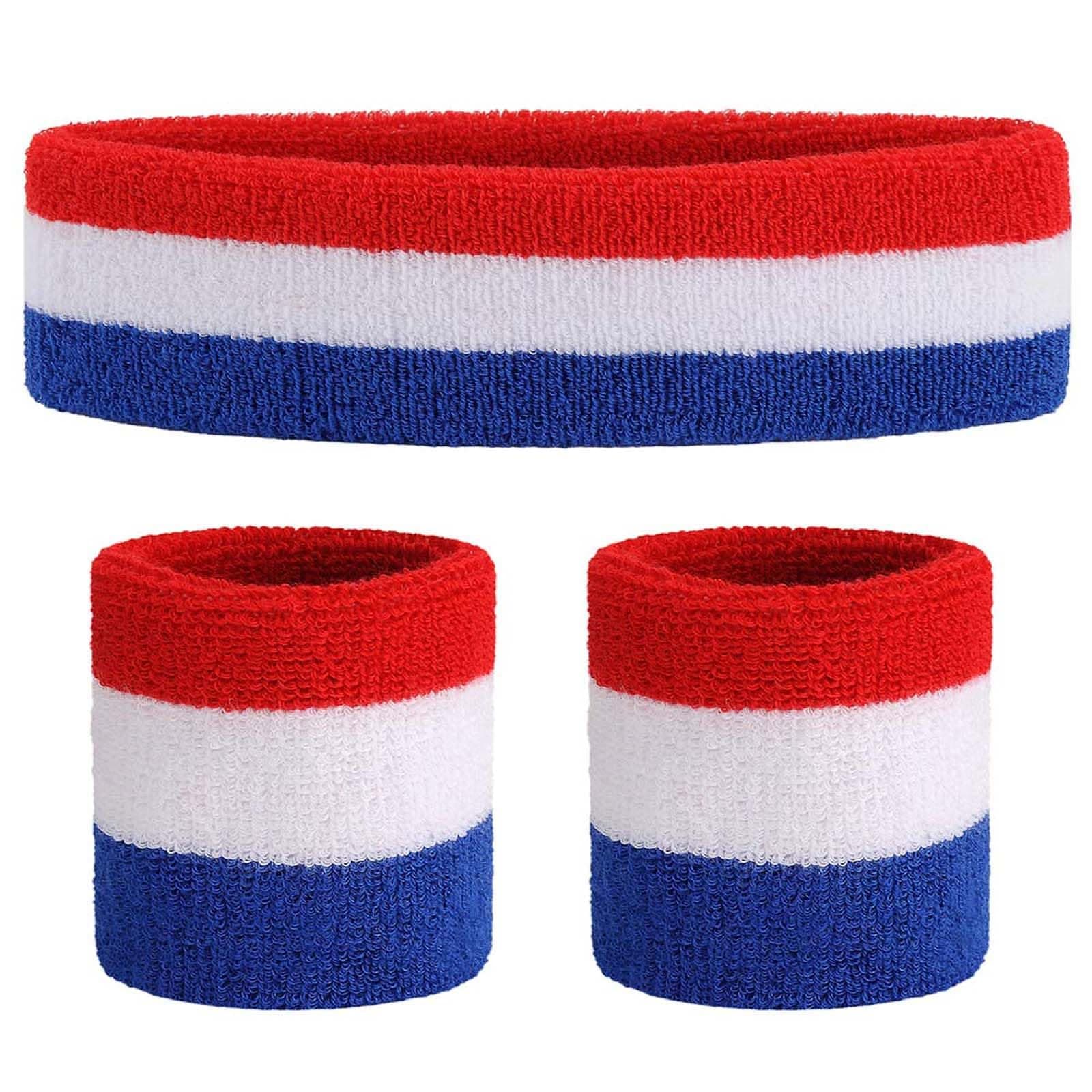 Sweatband Set Sports Headband Wristband Set Sweatbands Terry Cloth Wristband Wrist Sweatband Headbands Moisture Wicking Sweat Absorbing Head Band
