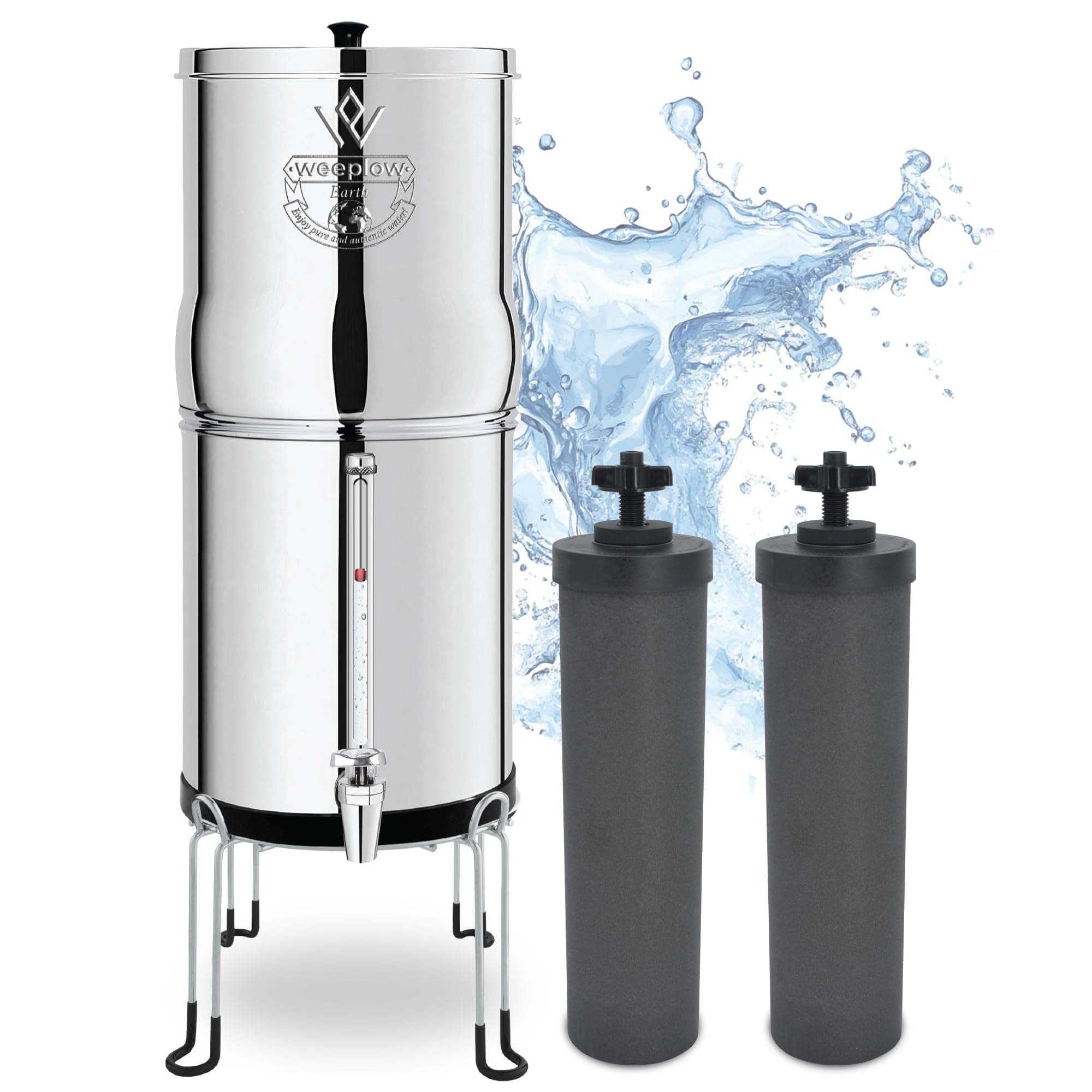 Earth Gravity Water Filter System 8.5L – Stainless Steel Countertop Filter Compatible with Berkey Systems – Includes 2 O'Pure 2 Filter Elements