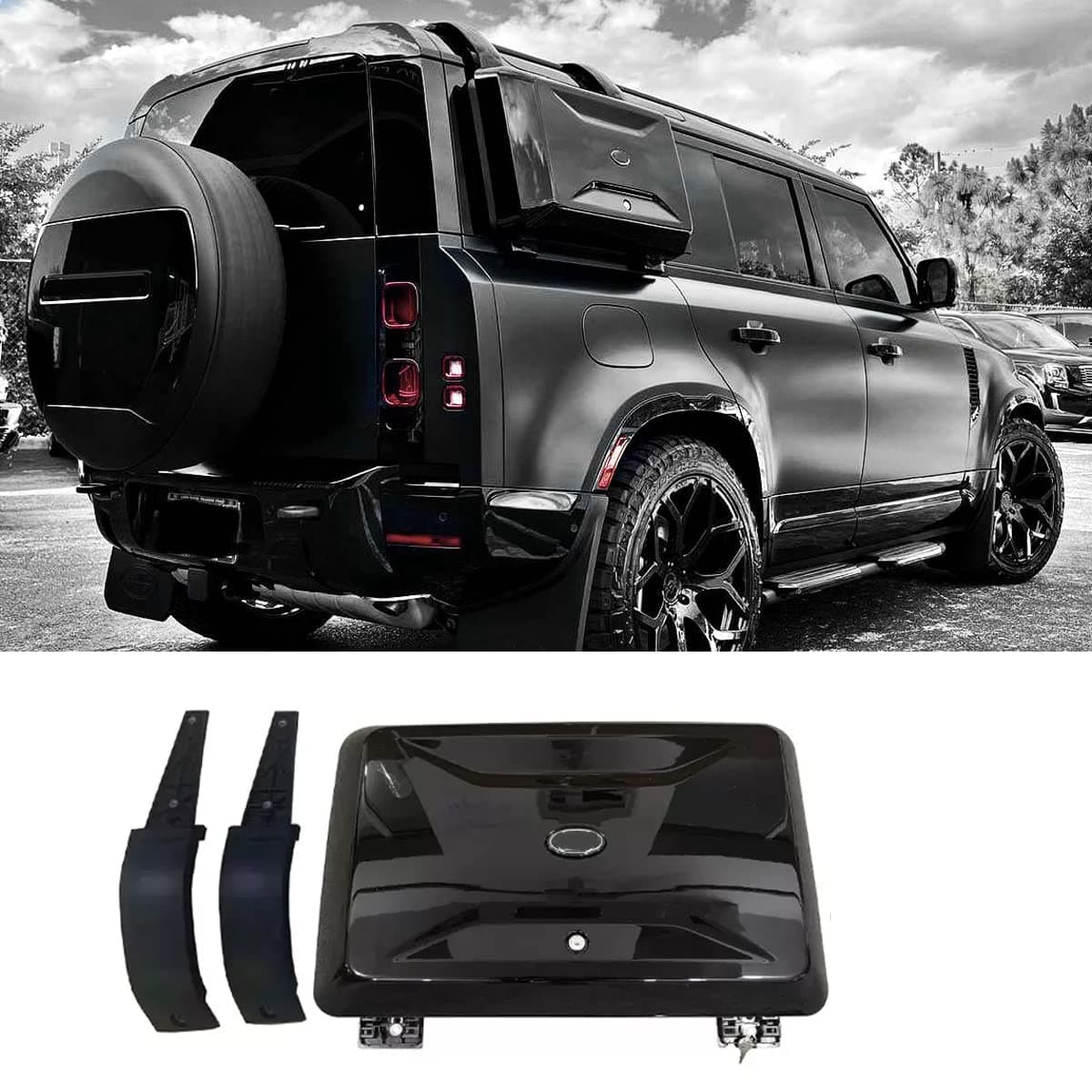 Glossy Black Exterior Mounted Gear Carrier Side Toolbox Storage Box with Lock fits for Land Rover Defender 110 2020-2025