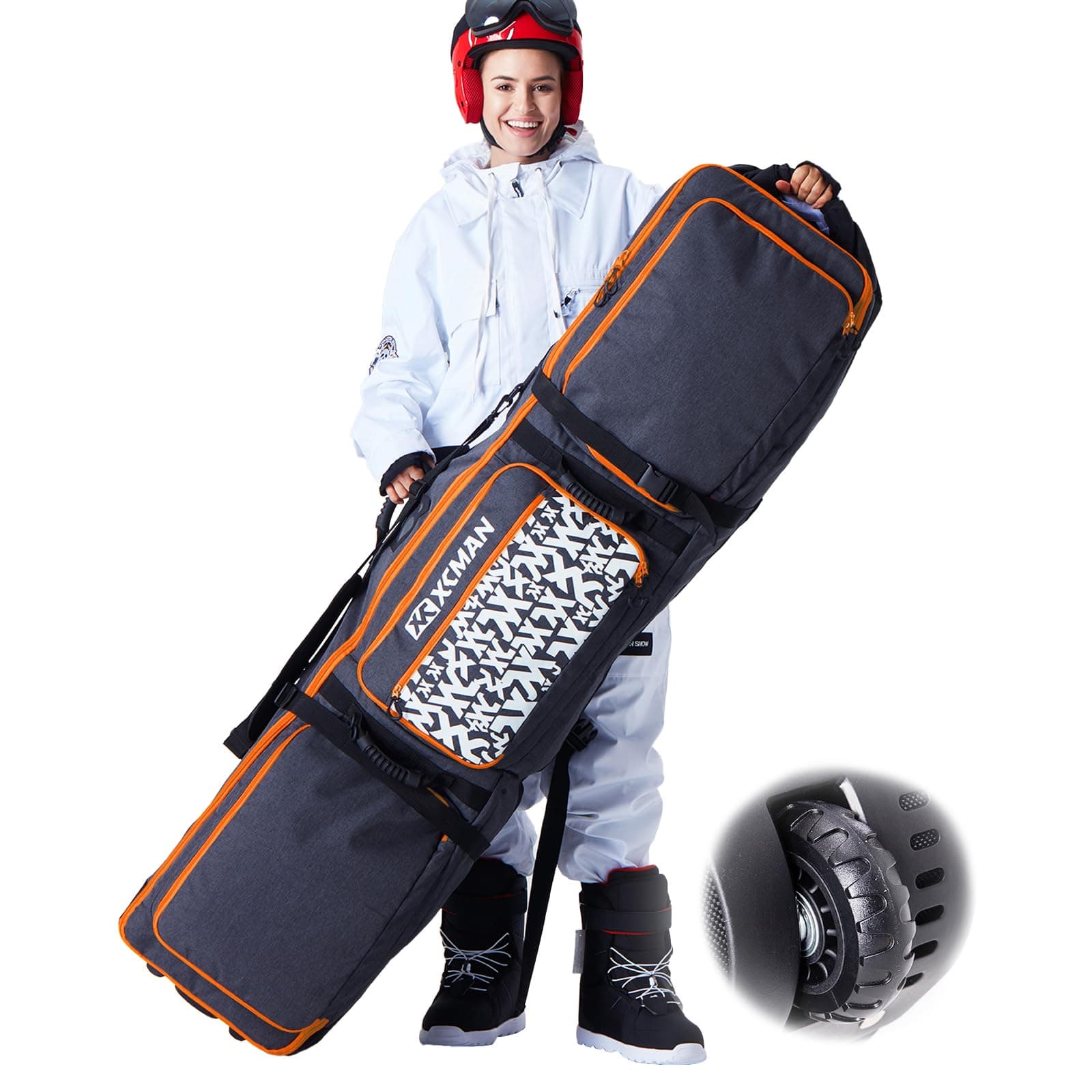 Padded Snowboard Bag with Wheels, Extendable Roller Ski Bag for Air Traveling Adjustable Length - Extra Long/Wide/Deep,Waterproof - with Protection Ribs