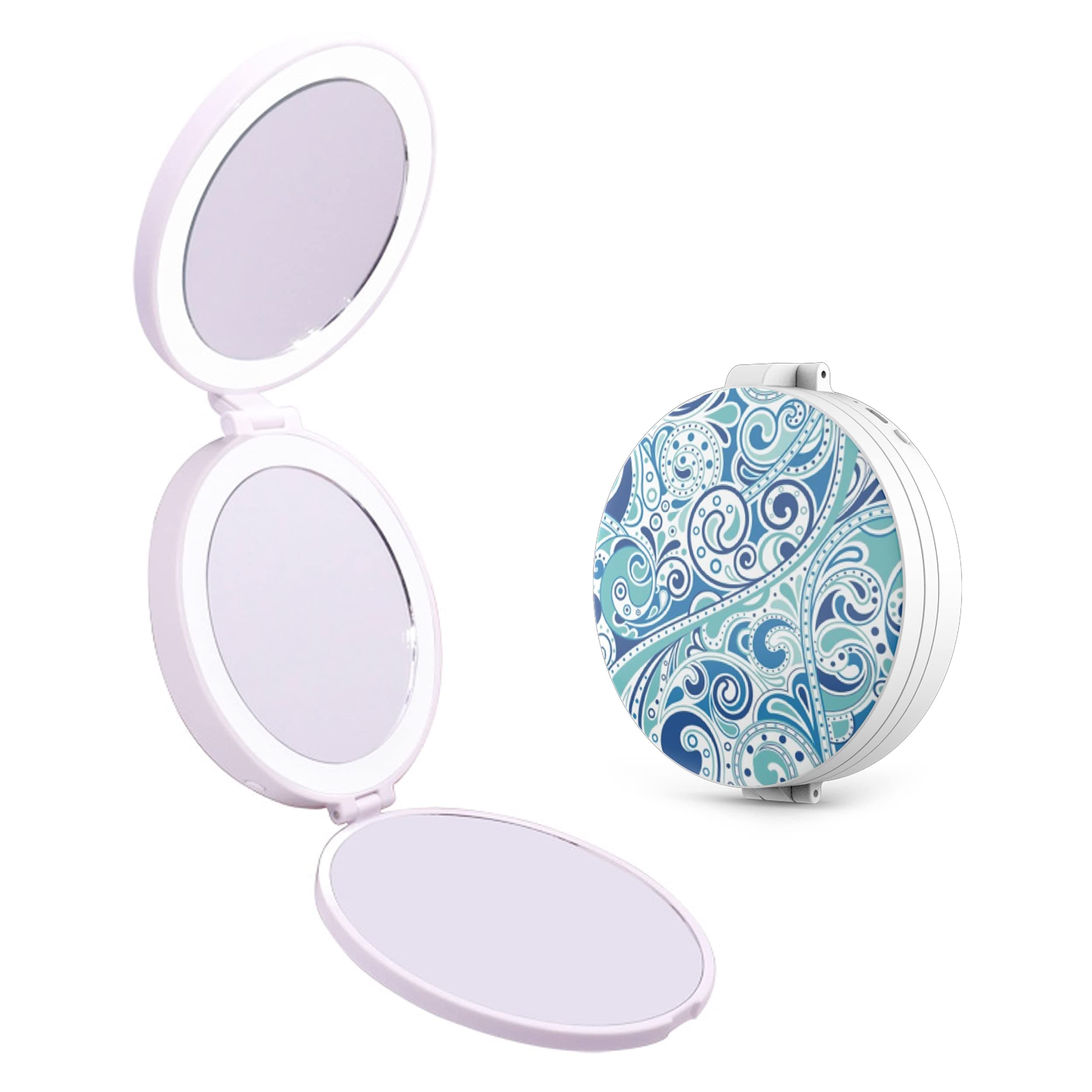 3-in-1 Trifold Lighted Back to School Compact Mirror, 1X, 5X, 10X Magnification Distortion-Free Makeup Mirror, 24 Dimmable LED Lights, 1-Inch Thick, 3.8 x 3.8 Inches