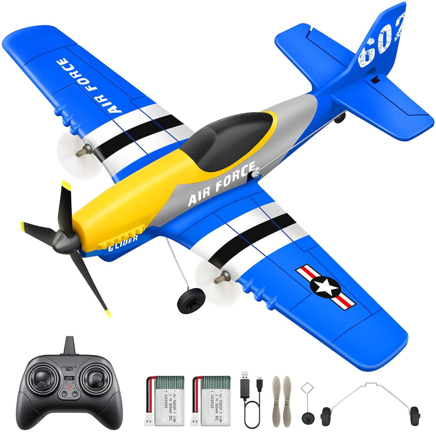HAWK'S WORK 3 Channel RC Plane P-51D Mustang, Remote Control Airplane Ready to Fly, 2.4GHz 6-axis Gyro Stabilizer, Easy to Fly for Kids & Beginners