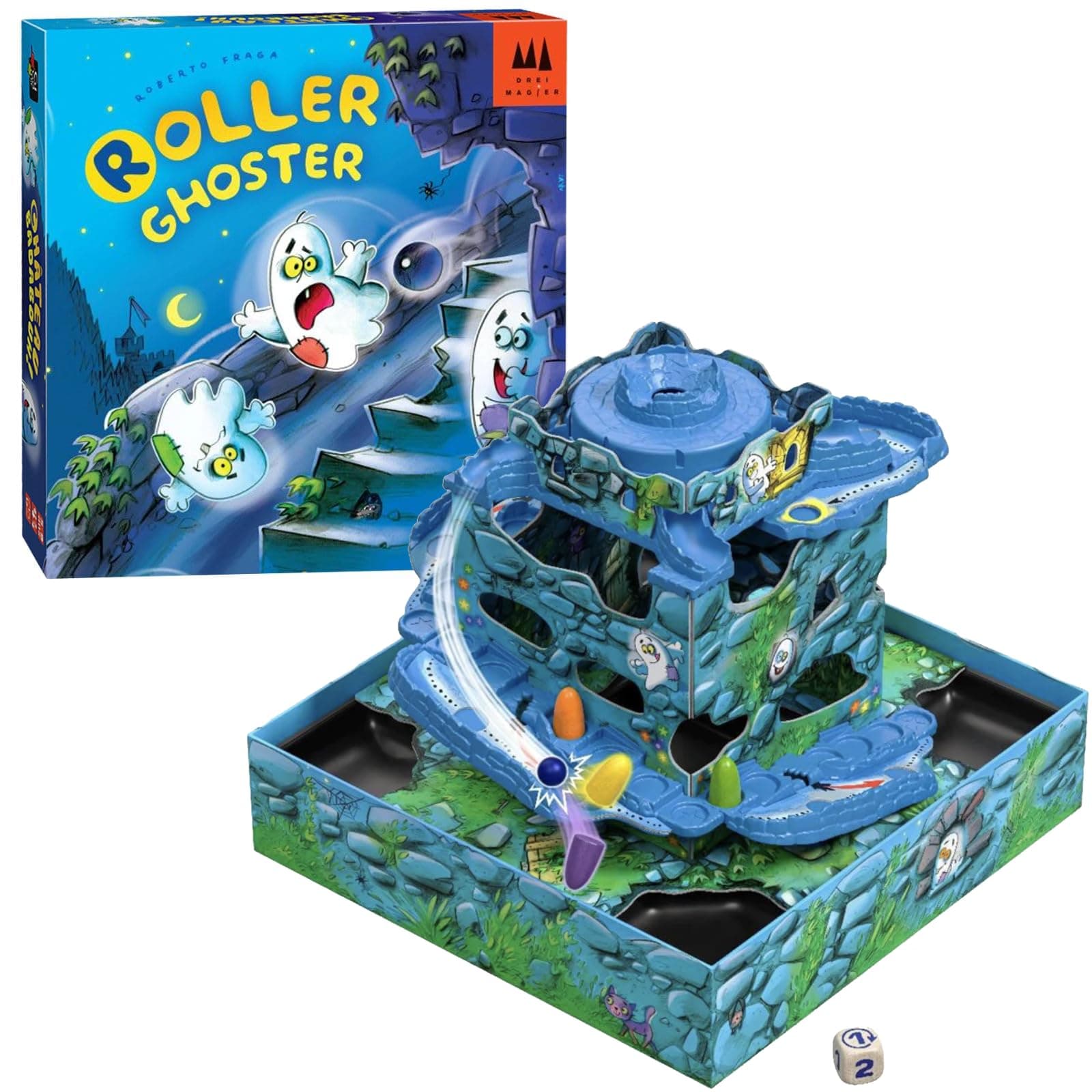 Schmidt Spiele Roller Ghoster – A Board Game 2-5 Players – Board Games for Family 15 Minutes of Gameplay – Games for Family Game Night – for Kids and Adults 5+ - English Version, Blue