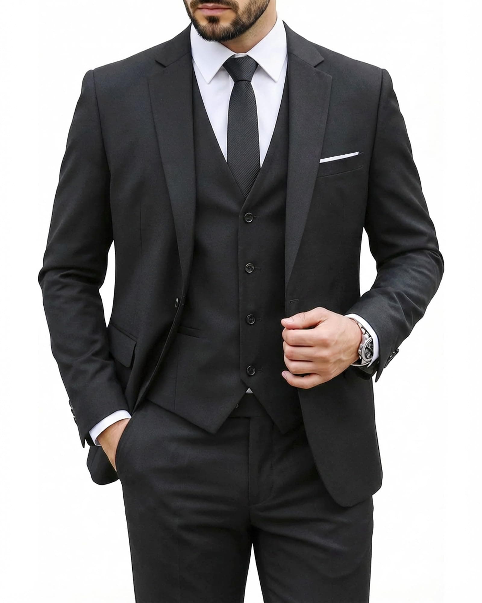 Men's 3 Piece Suit Set with Tie, One Button Slim Fit Solid Jacket Vest Pants, Prom Party Wedding Business Suits for Men