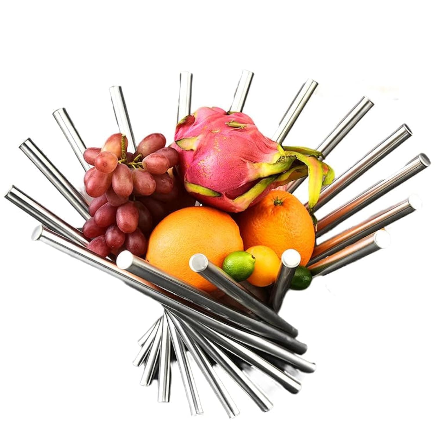 2-in-1 Foldable Stainless Steel Fruit Bowl, Creative Fruit Basket, Rotaion-designed Fruit Holder, Decorative Artwork for Kitchen Countertop