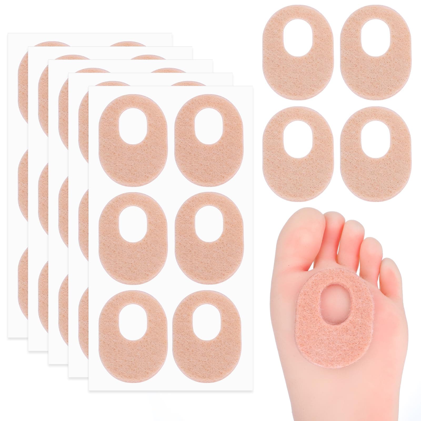 Aster 30 Pack Corn Pads for Bottom of Foot, Soft Felt Oval Shape Callus Cushion, Adhesive Foot Callus Pads for Men and Women, Self Stick Callus Corn Pad to Relief Pain from Calluses, Corns, Blisters