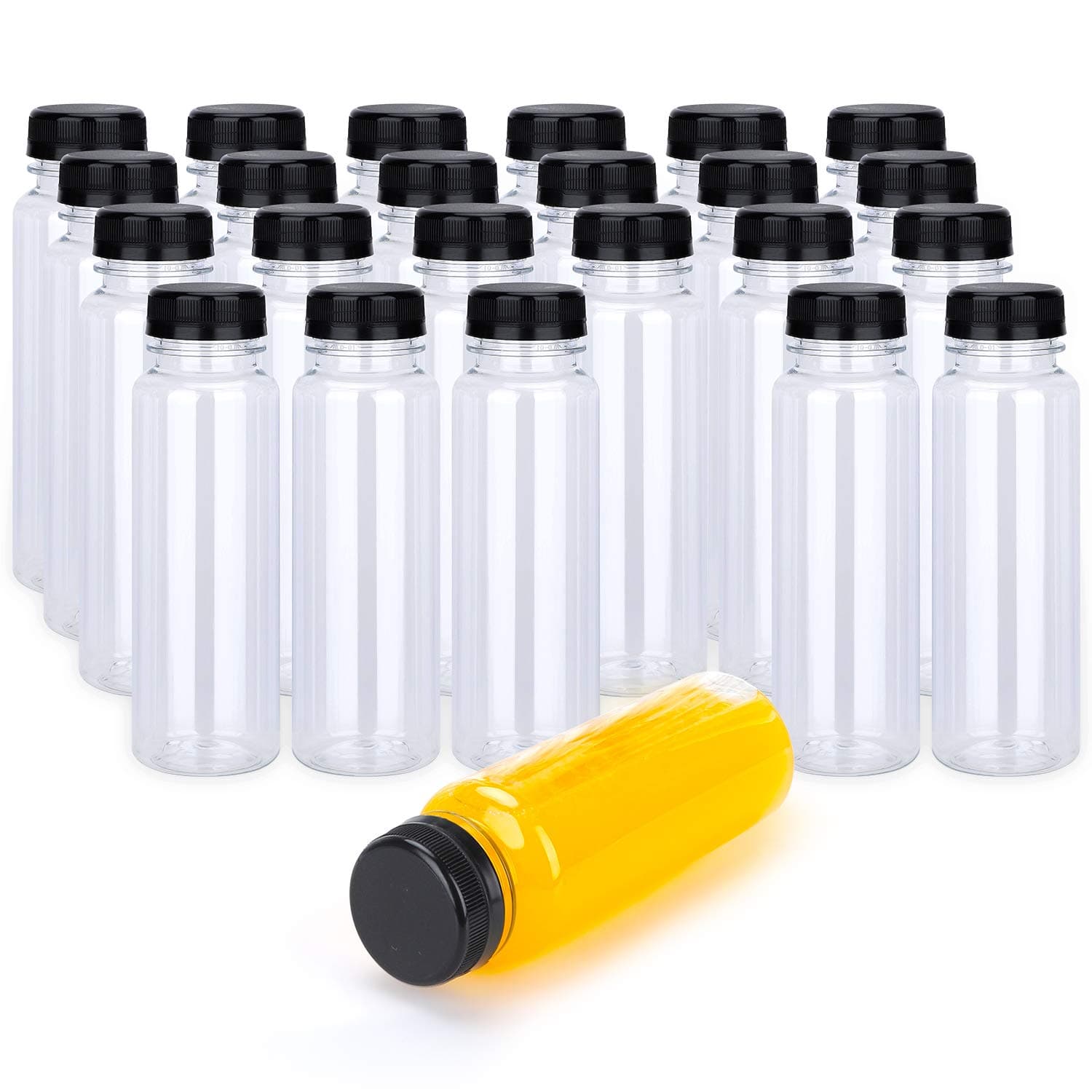 Outkitkit Plastic Juice Bottles, 8oz Empty PET Round Plastic Juice Containers with Black Tamper Proof Caps Set of 24