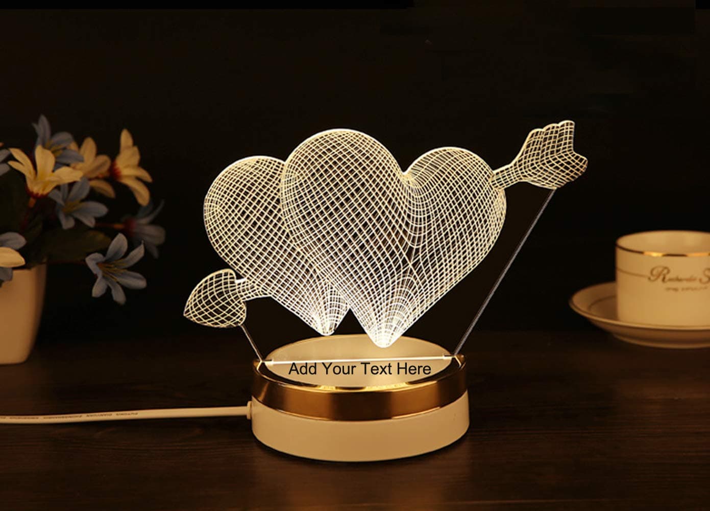 Personalized Decor LED Night Light Heart Ferris Wheel Reindeer Shape 3D Lamp DIY Engraving Custom Name N Date Romantic Lovetoken Gift for Girlfriend,Wedding Anniversary Birthday Xmas Present
