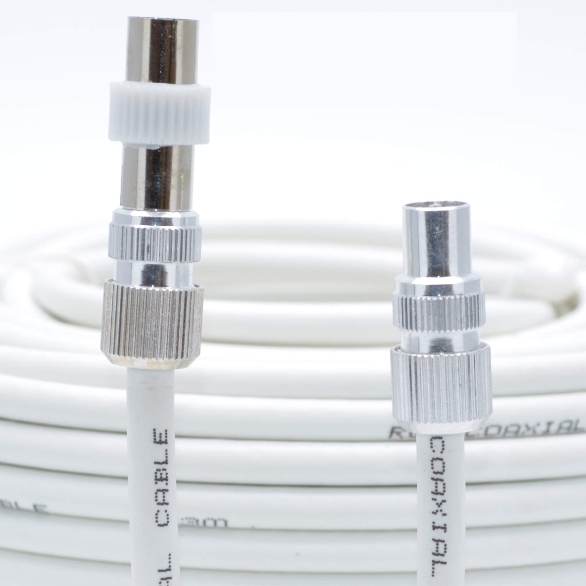 SSL Satellites Fully Assembled Digital TV Aerial Cable Use Extension Kit with Male - Male Connections - for Freeview, Freeview HD 4K TV - 5 Meter, White