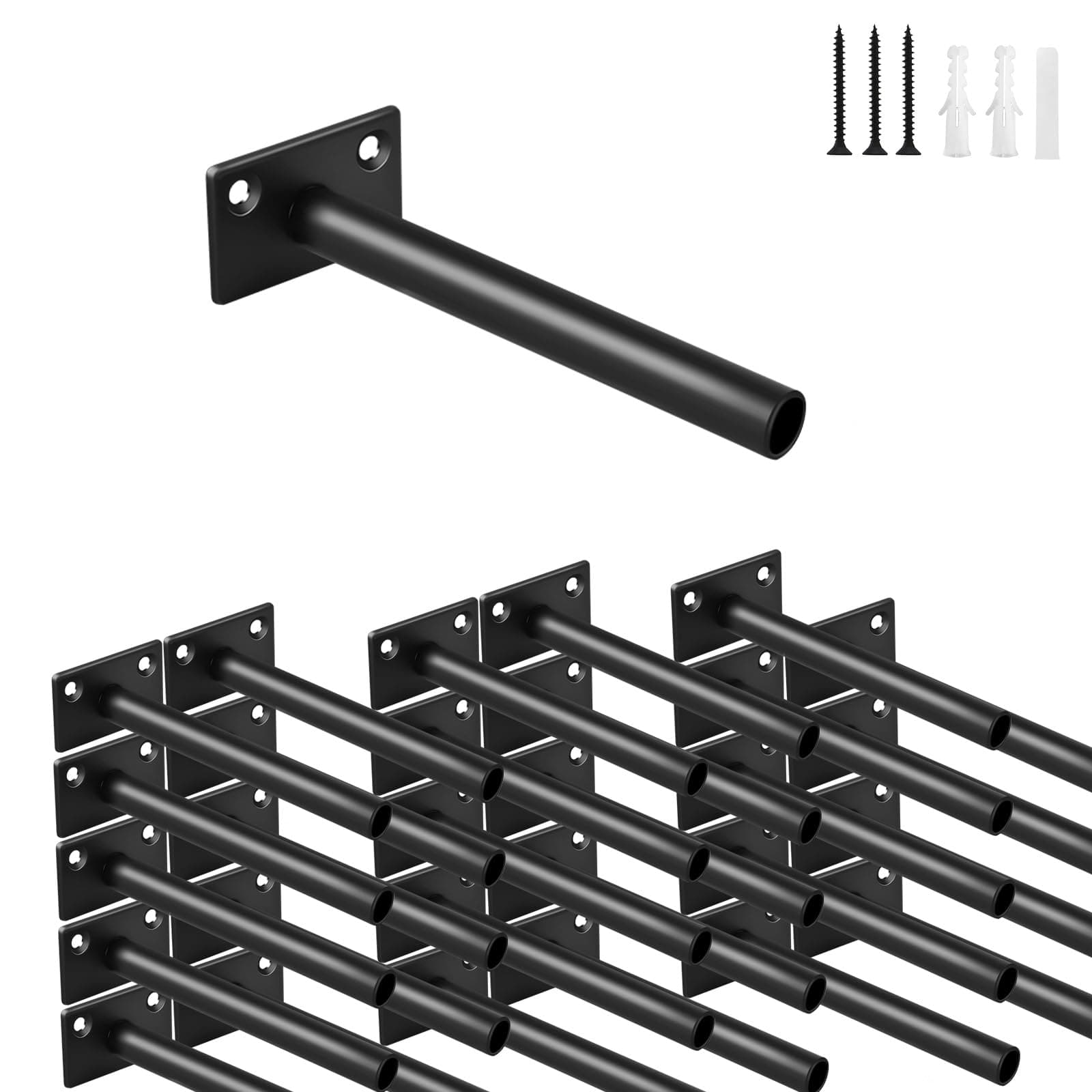 30 Pcs 5" Black Steel Floating Shelf Bracket Blind Shelf Supports - Hidden Brackets for Floating Wood Shelves - Concealed Blind Shelf Support – Screws and Wall Plugs Included