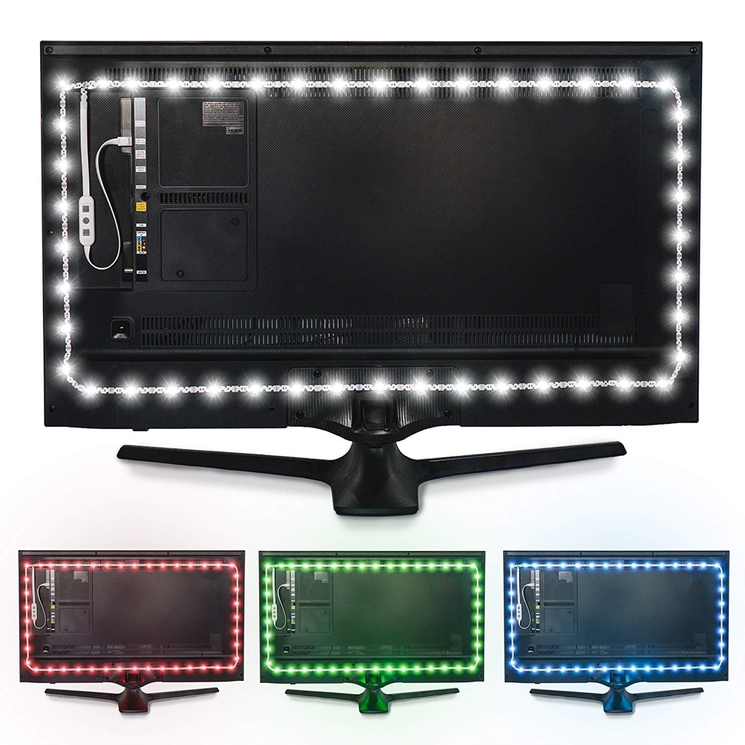 Luminoodle Color Bias Lighting, USB TV and Monitor Backlight LED Strip Lights Kit with Dimmer, Remote - 6.6 ft for 24" to 60" TV - Medium