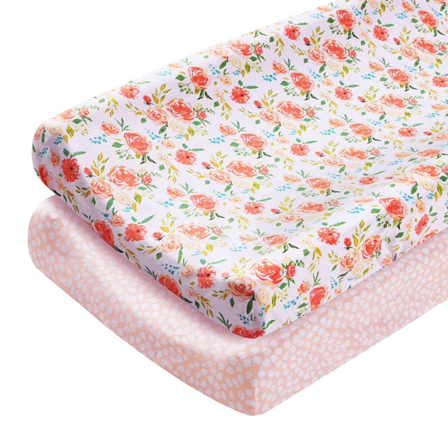 Changing Pad Covers, LNGLAT 2-Pack Cotton Cradle Sheets for Baby Girls, Fit Standard Contoured Ultra Soft Cozy Changing Table Pads