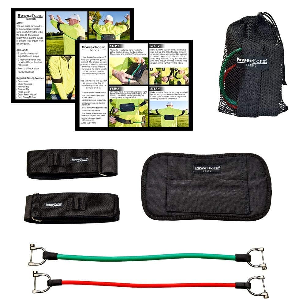 Golf Swing Trainer - Resistance Bands Training Kit to Help Golfers Reinforce Proper Swing Mechanics – Includes 2 Levels of Resistance, 2 Arm Straps, Back Strap, Bag, Instructions (PAR5 - Green, Red)