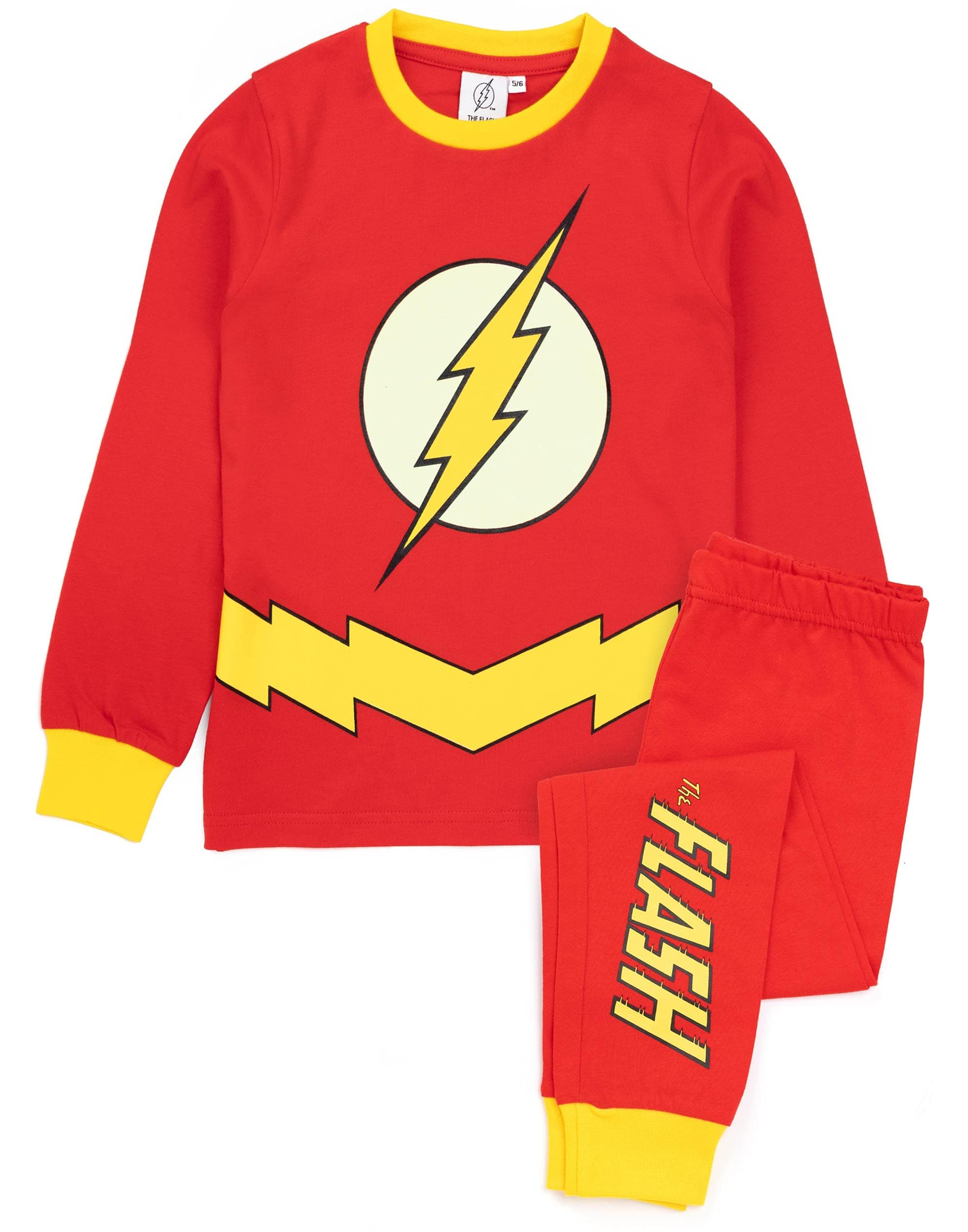 The Flash Pyjamas For Boys | Kids Glow In The Dark Superhero Costume | T-Shirt & Legging Bottoms Pjs