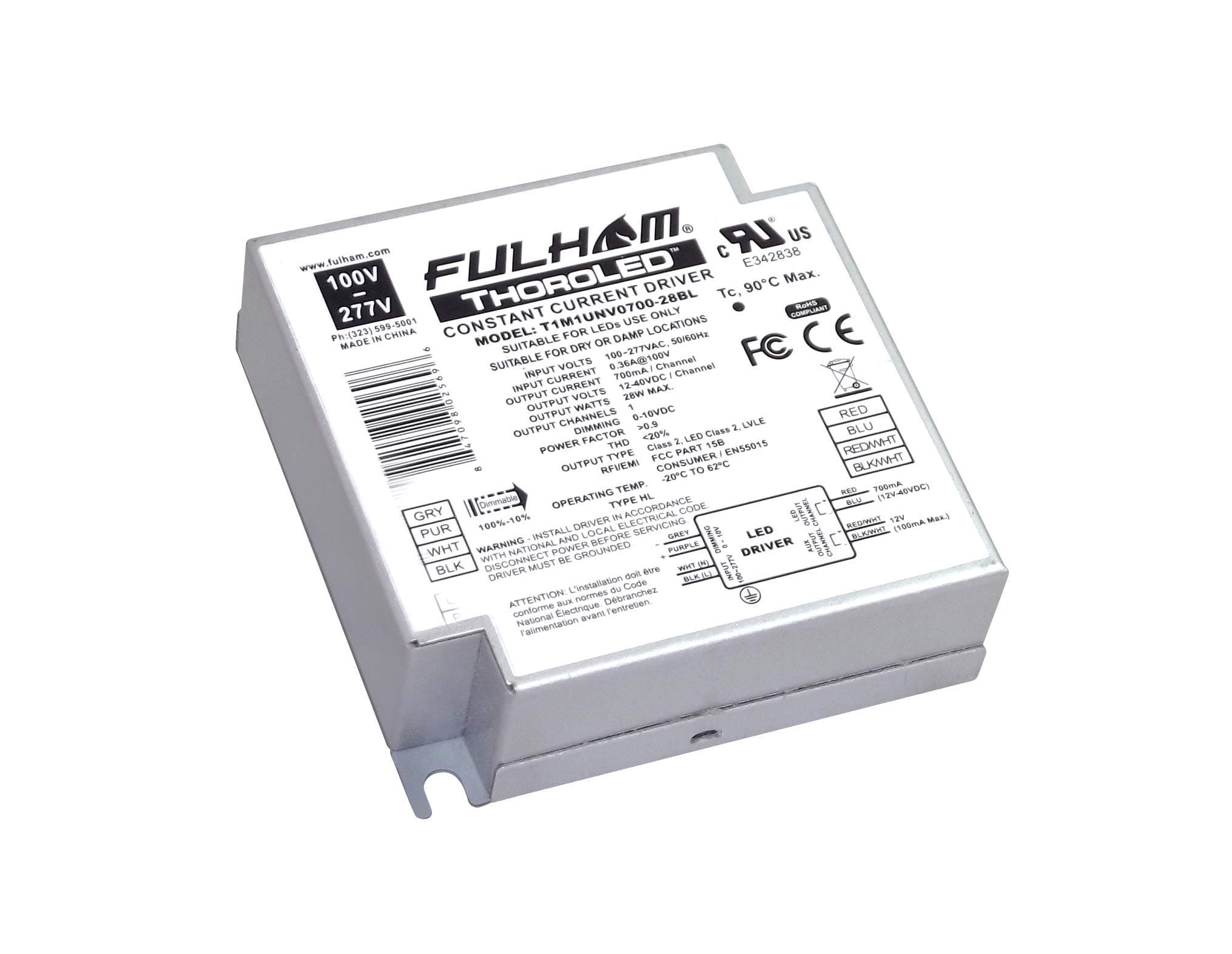Fulham ThoroLED T1M1UNV070028BL Dimmable 28W Constant Current LED Driver