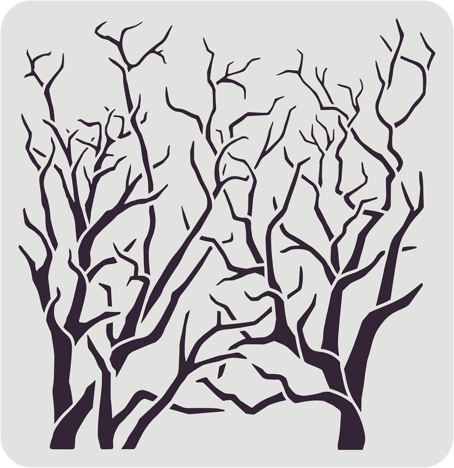 FINGERINSPIRE Tree Stencil with Branches 11.8x11.8inch Reusable Tree Drawing Stencil Branches Stencils for Painting Natural Plants Stencils for Painting on Wood, Canvas, Paper, Floor, Wall