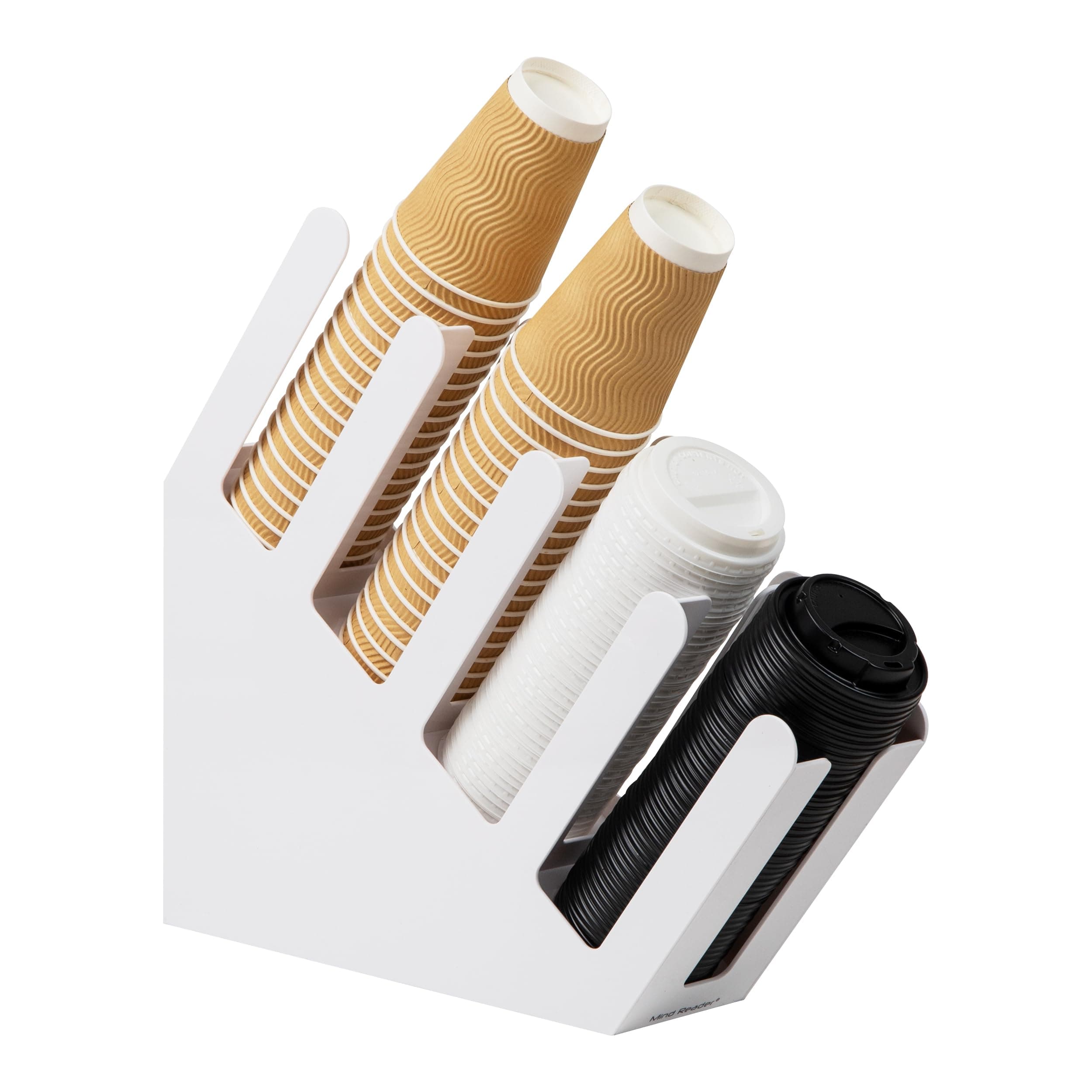 Mind Reader Cup and Lid Dispenser, Countertop Org, Coffee Bar, Beverage Cup, Kitchen, Breakroom, 4"L x 18"W x 16"H, White