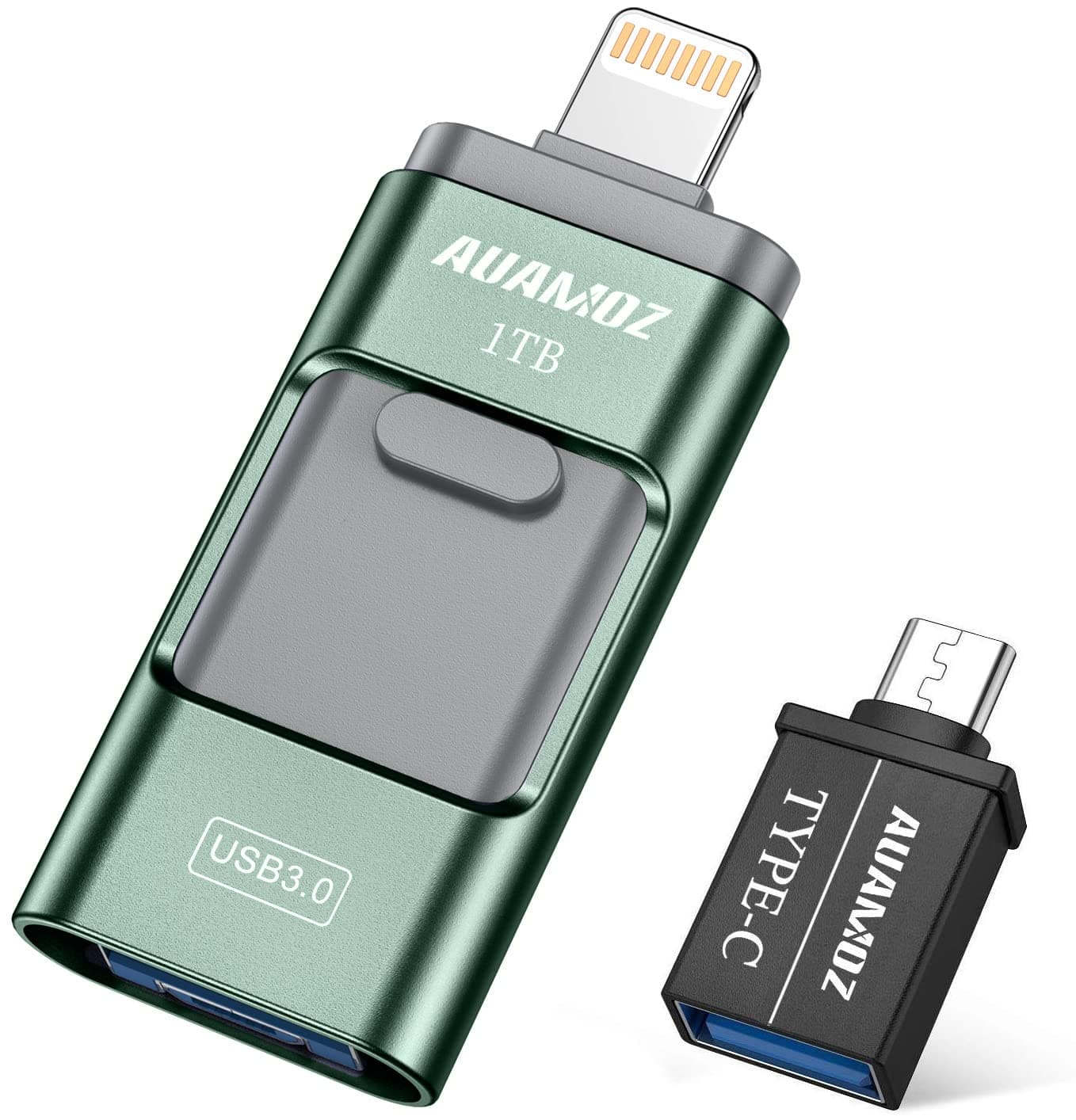 Flash Drive for iPhone 1TB, AUAMOZ USB Memory Stick Photo Stick External Storage Thumb Drive for iPhone iPad Android Computer (Dark Green)