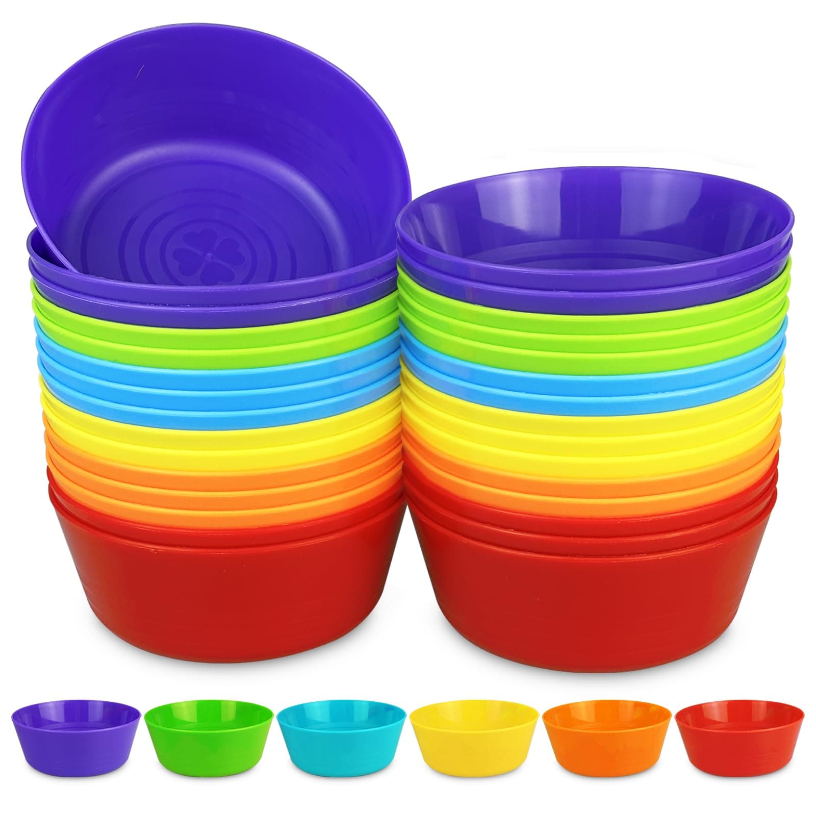 30Pcs Plastic Bowls 300ML/10oz Reusable Plastic Serving Bowls Unbreakable Toddler Bowls Salad Bowl for Kids Party Decor Snack Fruit Dishwasher & Microwave Safe (6 Colours)