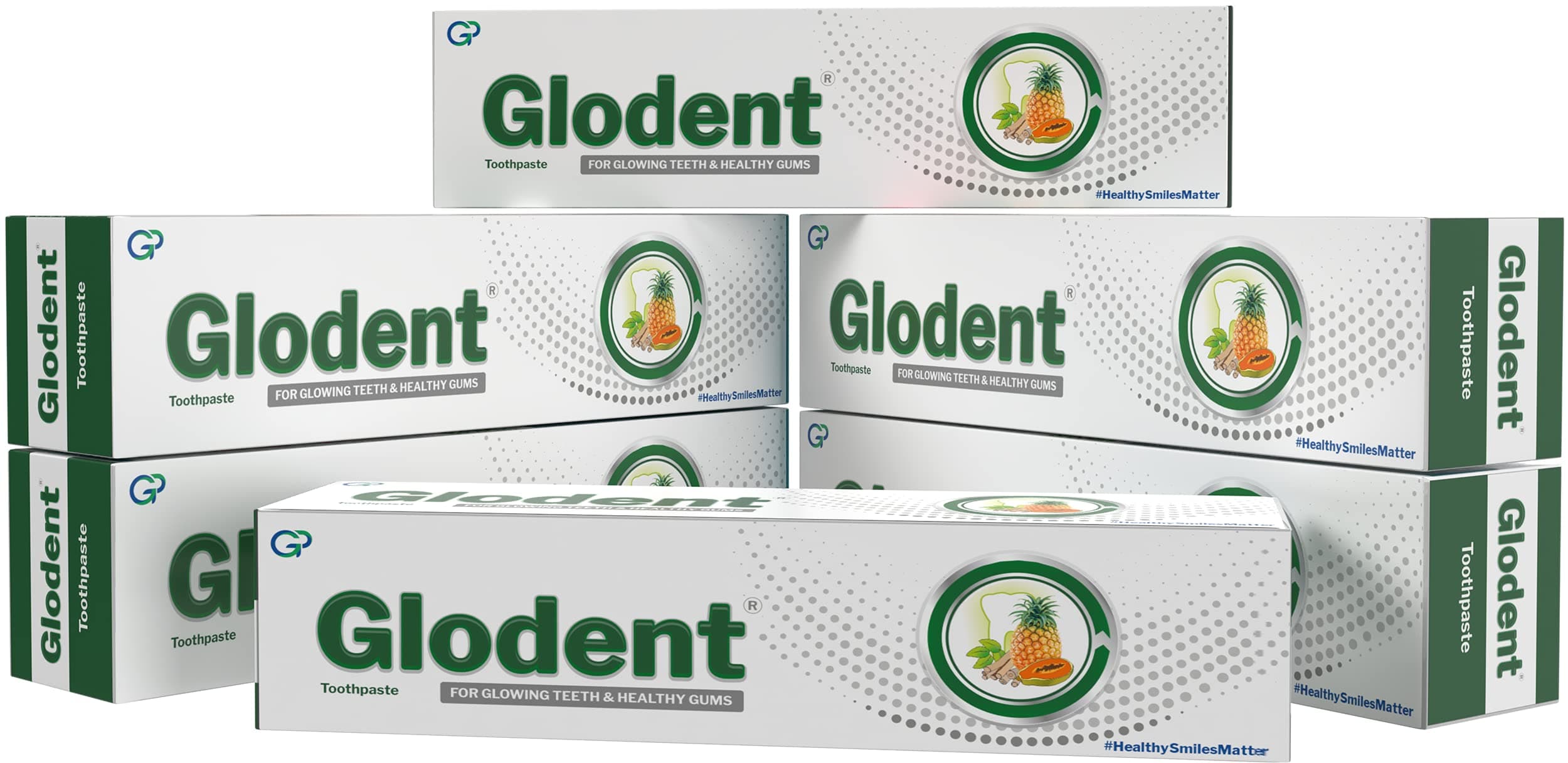 Glodent Teeth Whitening Toothpaste | Plaque Remover | Gum Care | Anticavity Tooth paste | Natural Xylitol Extracts, Neem, Pineapple, Papaya, and Miswak | Vegan-friendly Oral Care (Pack of 6) 70g each