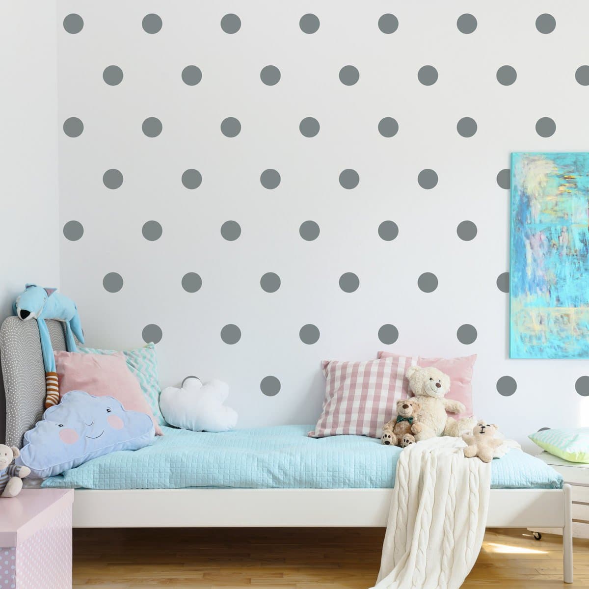 80pieces/ Set 4.8cm Polka dot Wall Sticker -Easy Peal & Stick- Environmental Removable Kids Nursery Room Decor Decal Sticker (Gray)