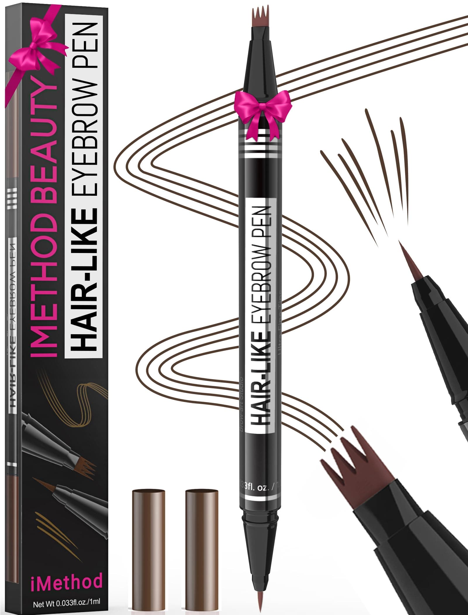 iMethod Microblading Eyebrow Pencil - 2-in-1 Dual-Ended With 4-Prong Micro Fork Tip Applicator & Precise Brush Tip Creates Natural Eyebrows, Dark Brown