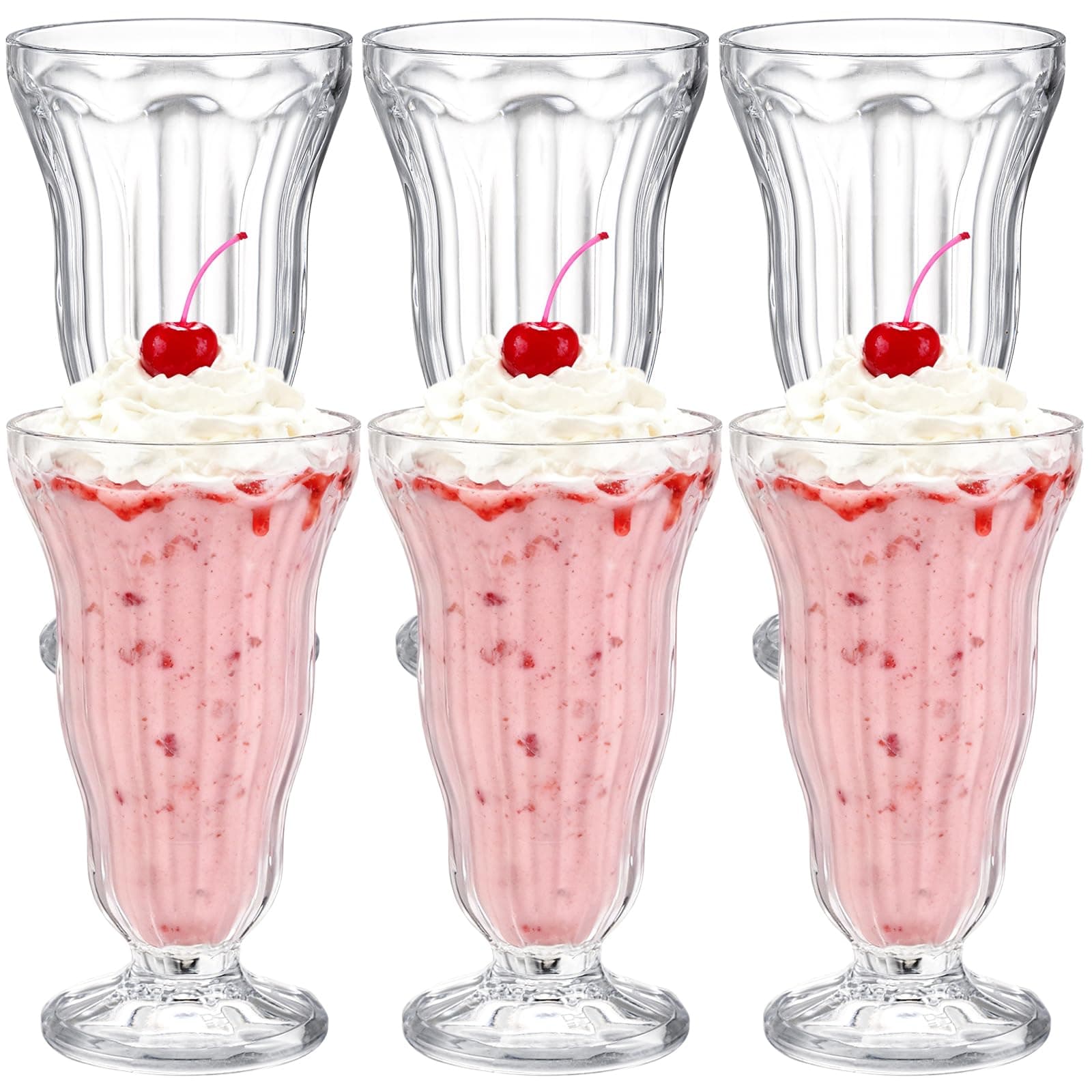 6 Pack Acrylic Milkshake Glasses, 15 OZ Plastic Old Fashioned Soda Glass, Shatterproof Footed Ice Cream Cups, Clear Pina Colada Fountain Glasses, Great for Juice, Tropical Drinks, Party